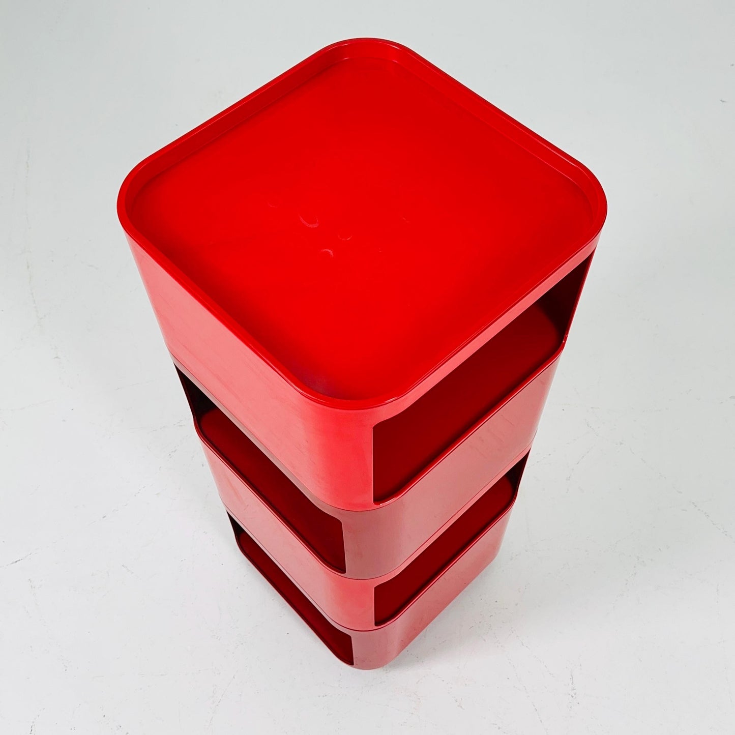 Rare Space Age Red Componibili Square Serving Trolley by Anna Castelli Ferrieri for Kartell — Italy, 1960s — Model 4970