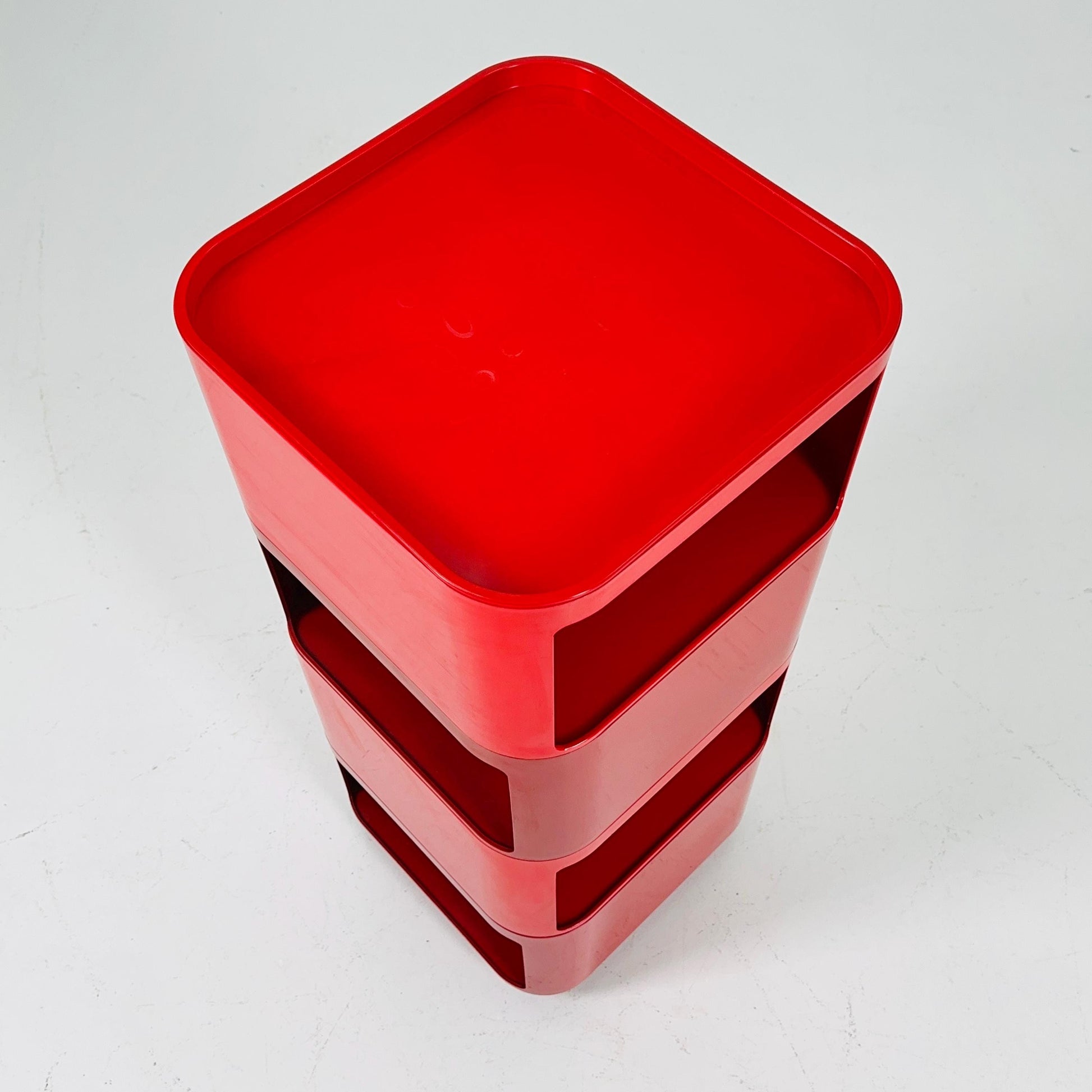 Rare Space Age Red Componibili Square Serving Trolley by Anna Castelli Ferrieri for Kartell — Italy, 1960s — Model 4970