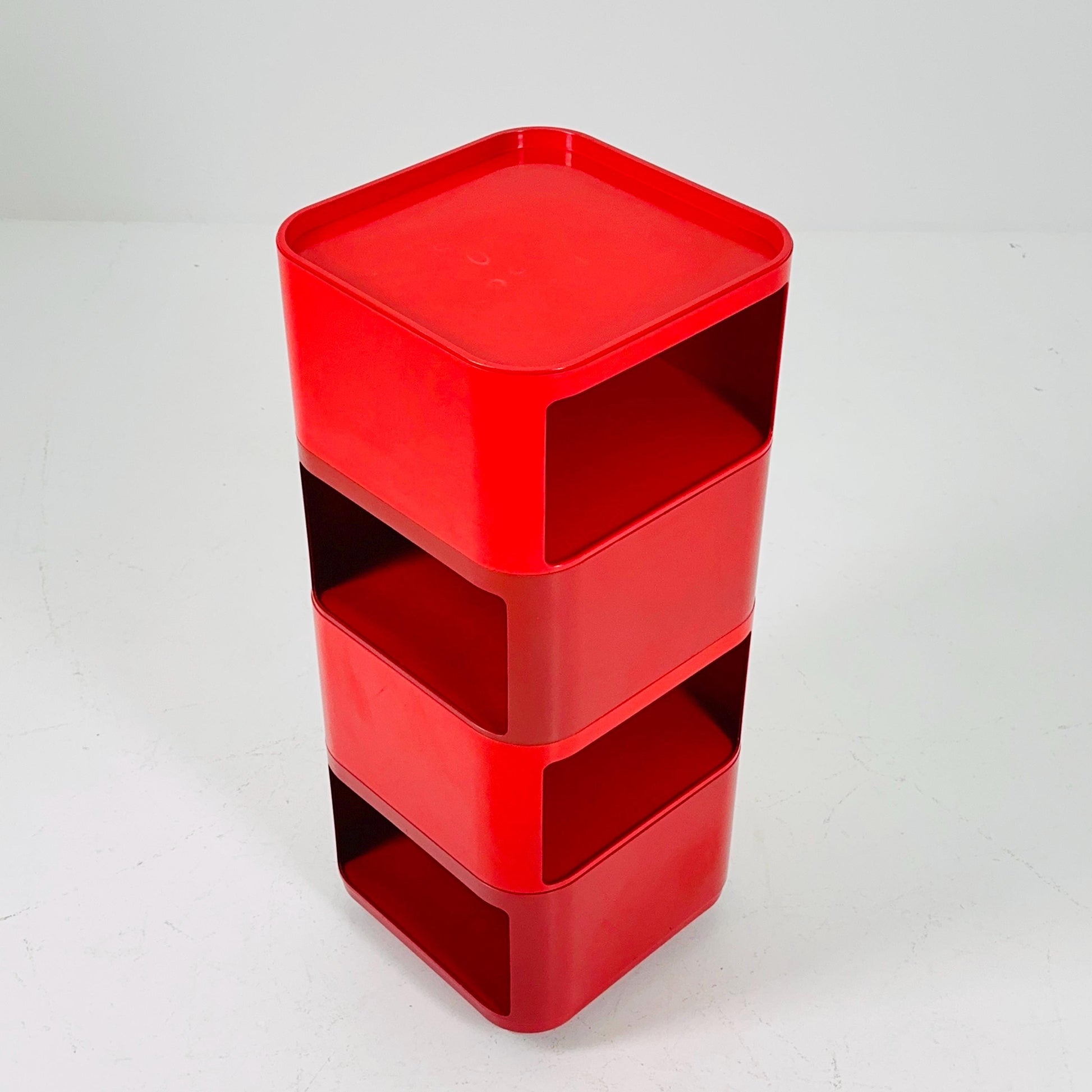 Rare Space Age Red Componibili Square Serving Trolley by Anna Castelli Ferrieri for Kartell — Italy, 1960s — Model 4970
