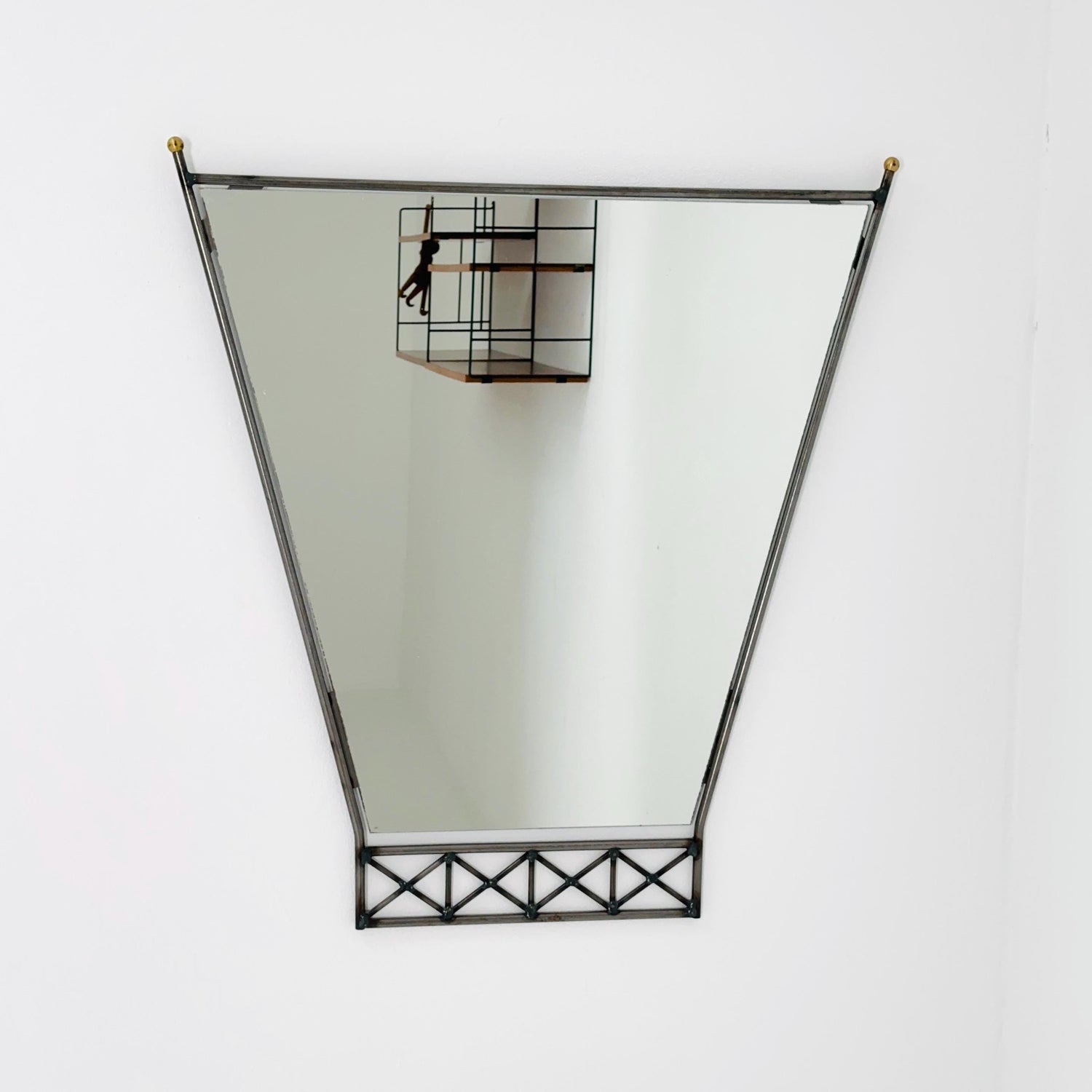 Mid century Italian Metal & Lucite Wall Mirror — Mid Century Vintage Iron Frame — Geometric Design 1980s