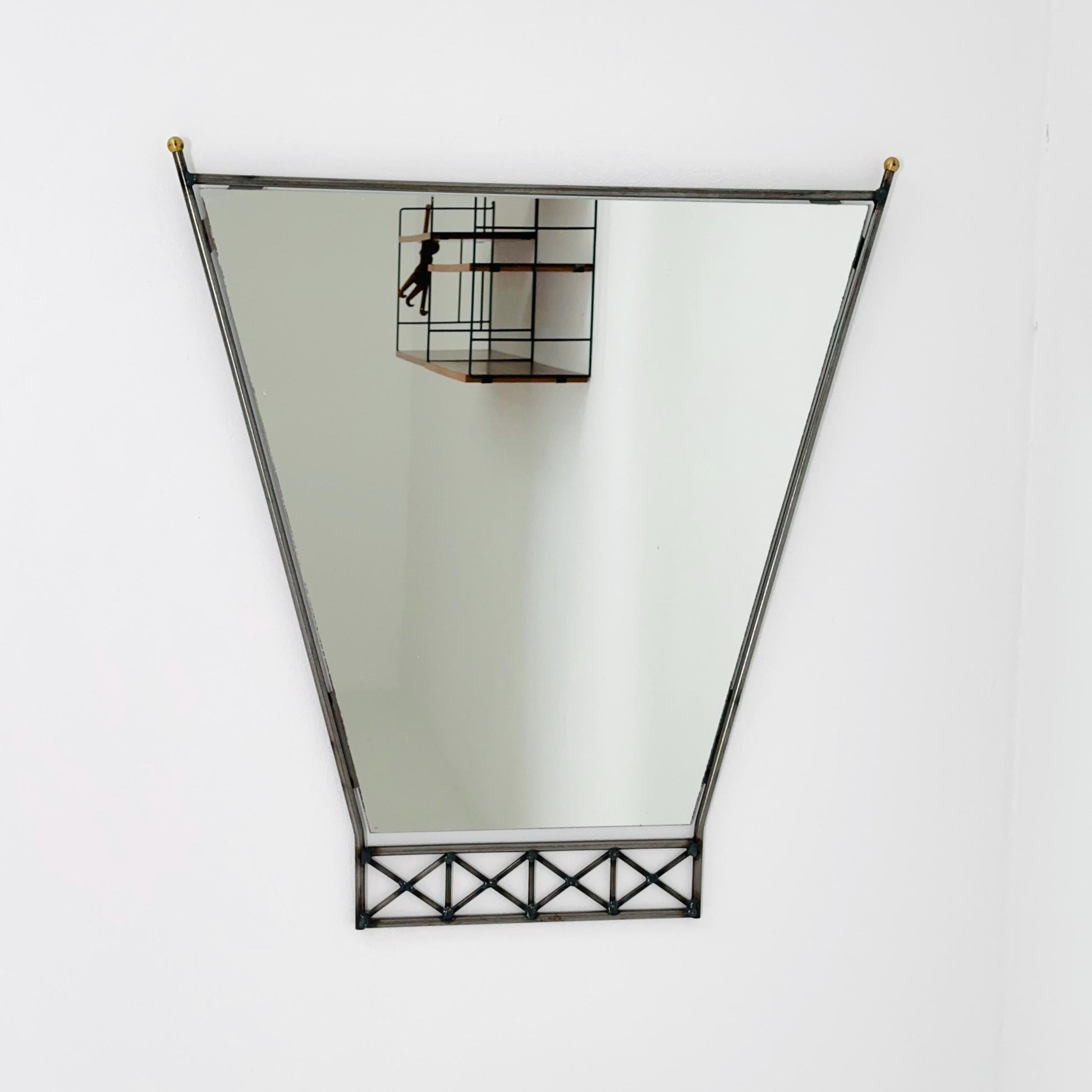 Mid century Italian Metal & Lucite Wall Mirror — Mid Century Vintage Iron Frame — Geometric Design 1980s