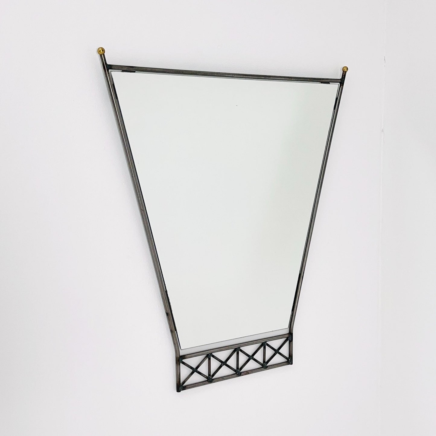 Mid century Italian Metal & Lucite Wall Mirror — Mid Century Vintage Iron Frame — Geometric Design 1980s