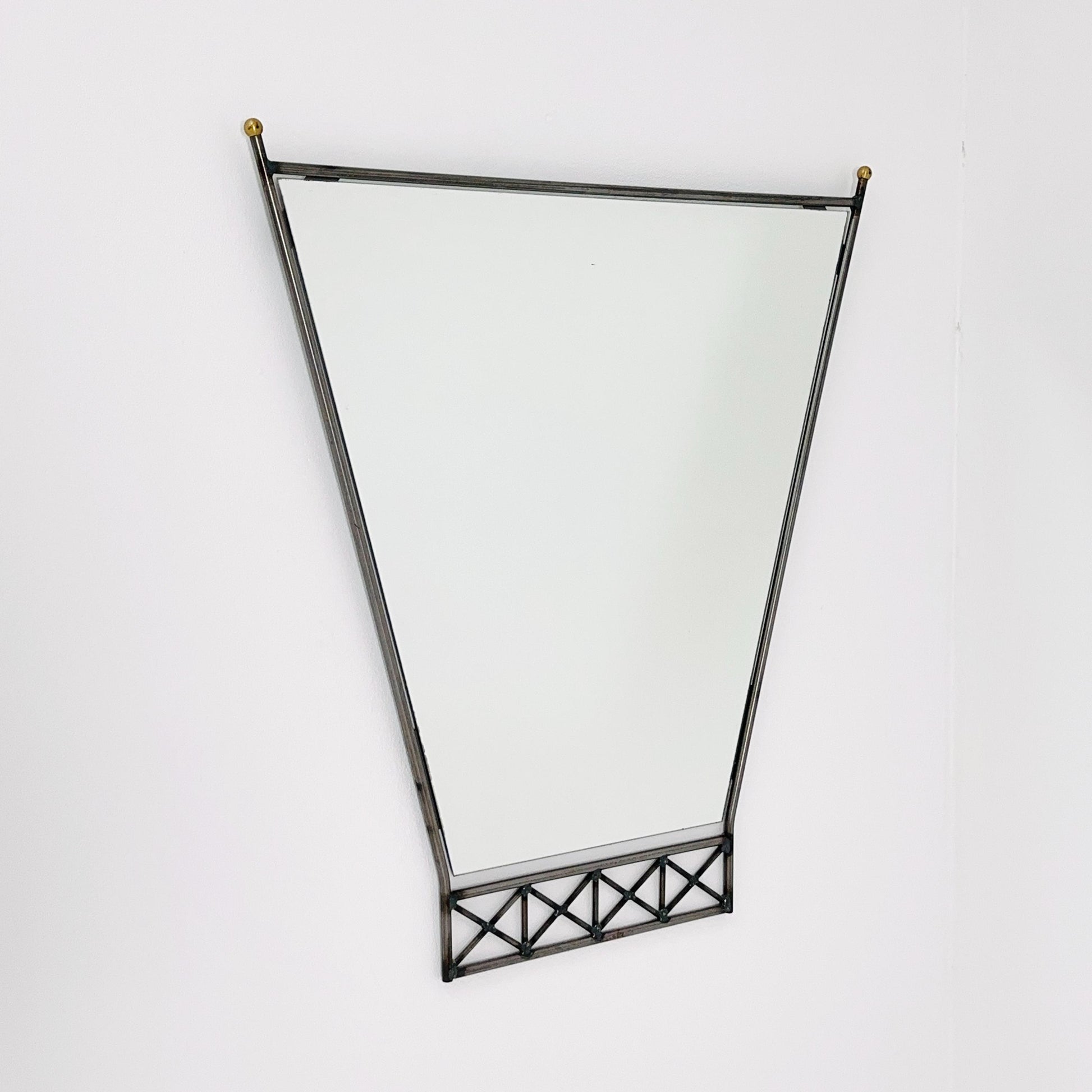 Mid century Italian Metal & Lucite Wall Mirror — Mid Century Vintage Iron Frame — Geometric Design 1980s