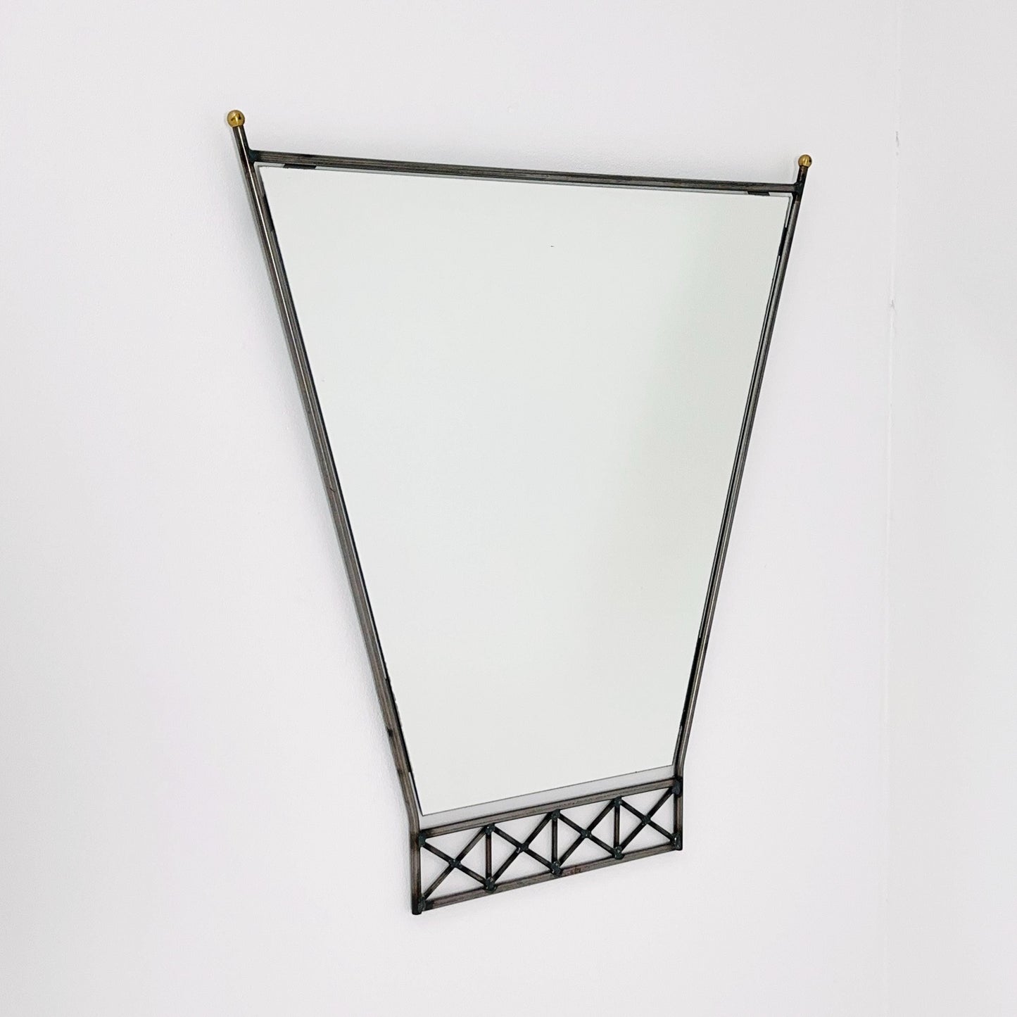 Mid century Italian Metal & Lucite Wall Mirror — Mid Century Vintage Iron Frame — Geometric Design 1980s