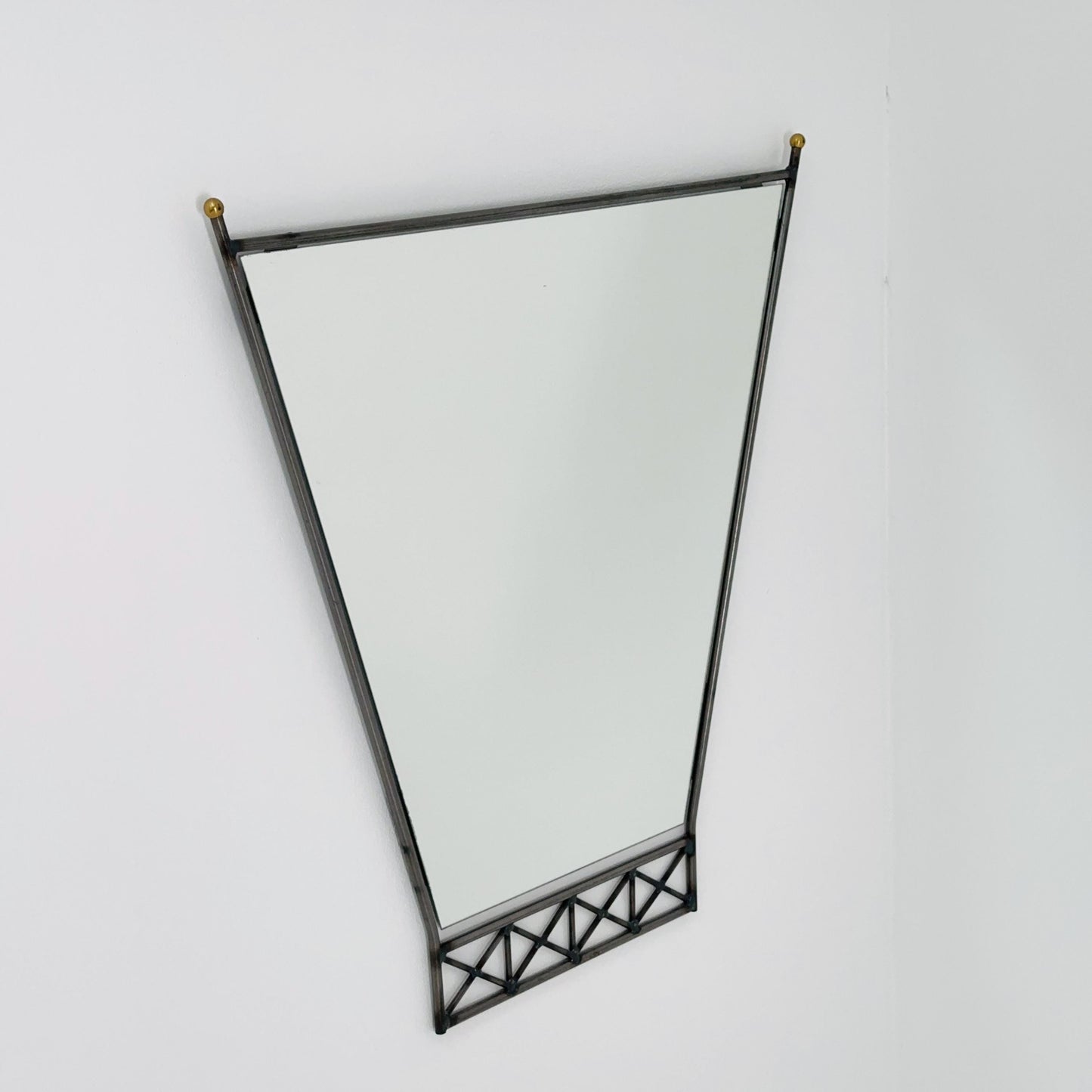 Mid century Italian Metal & Lucite Wall Mirror — Mid Century Vintage Iron Frame — Geometric Design 1980s
