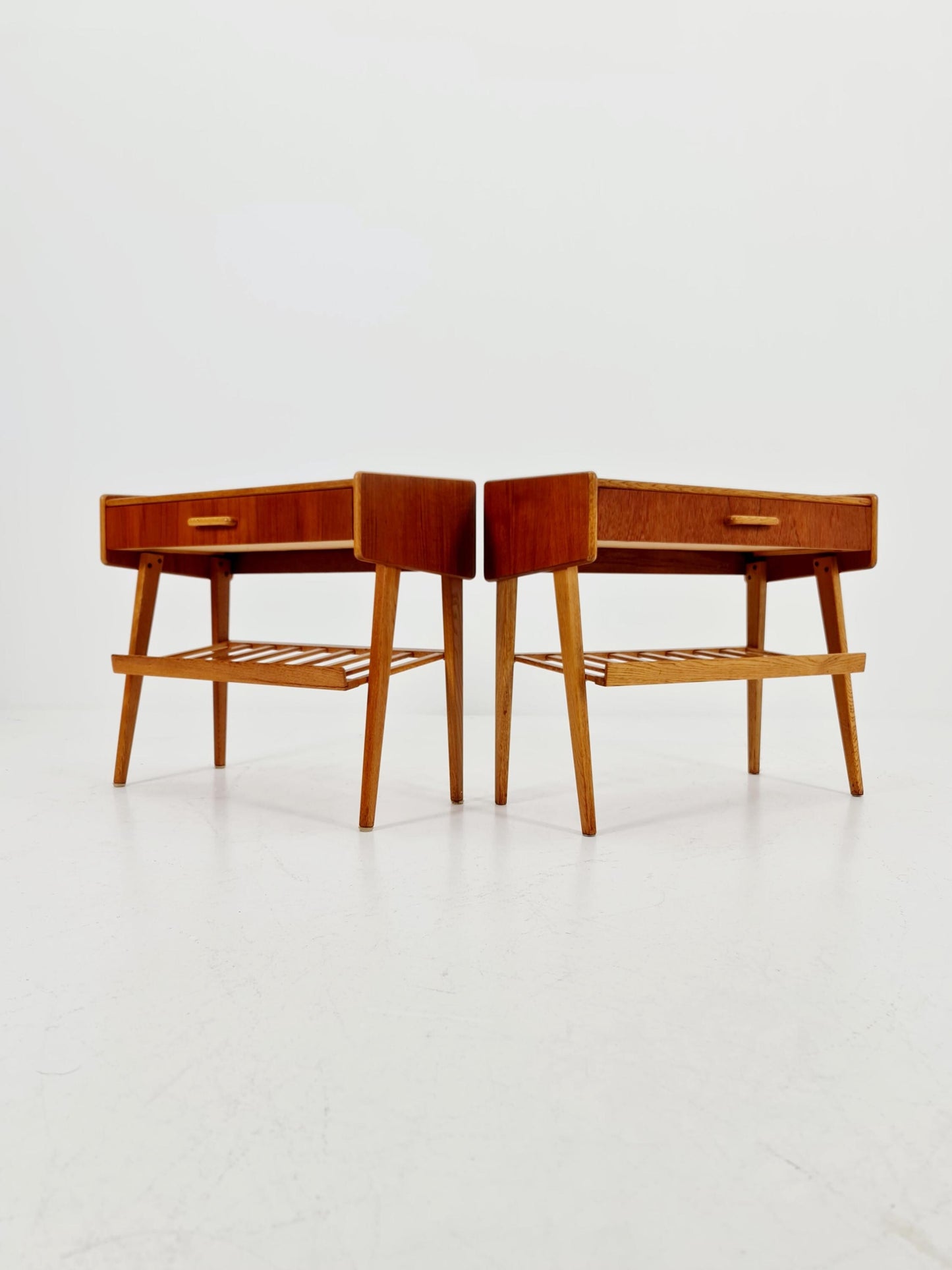 Midcentury Danish teak & oak vintage Side table/ Bedside table/ Night stands set of 2, 1960s