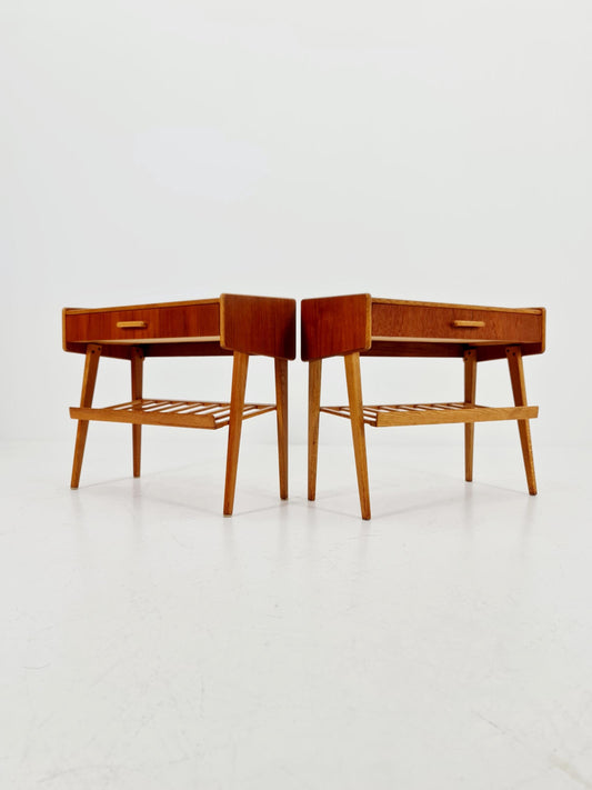 Midcentury Danish teak & oak vintage Side table/ Bedside table/ Night stands set of 2, 1960s
