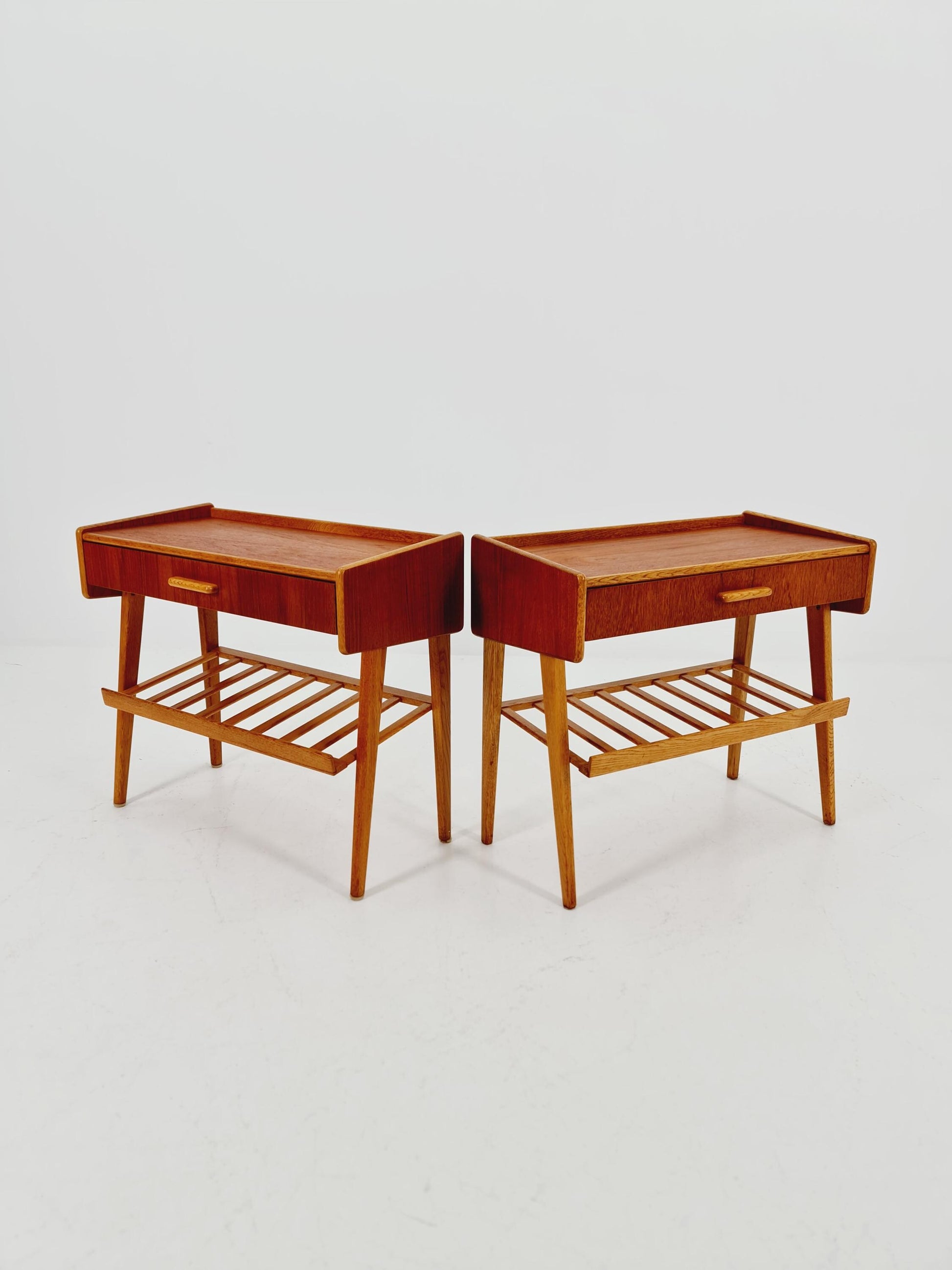 Midcentury Danish teak & oak vintage Side table/ Bedside table/ Night stands set of 2, 1960s