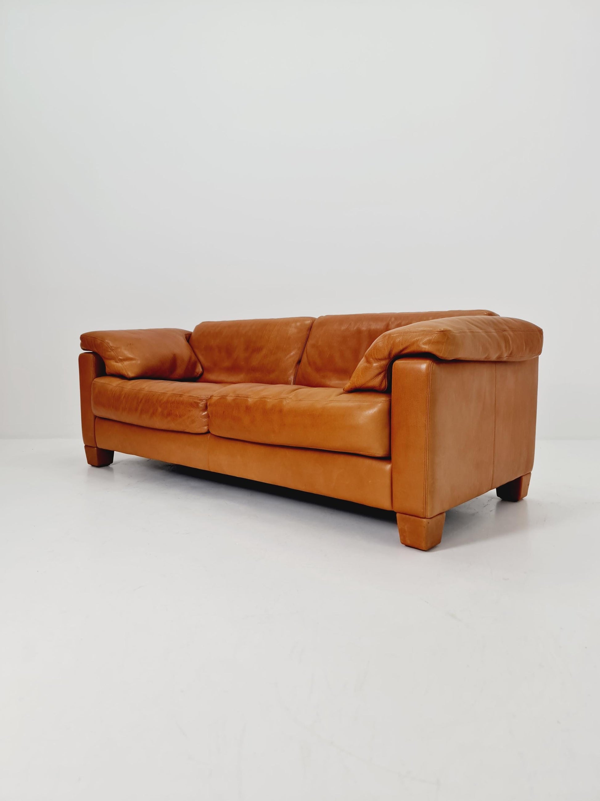 Vintage Swiss leather congac sofa by De Sede Ds 17 Switzerland, 1970s