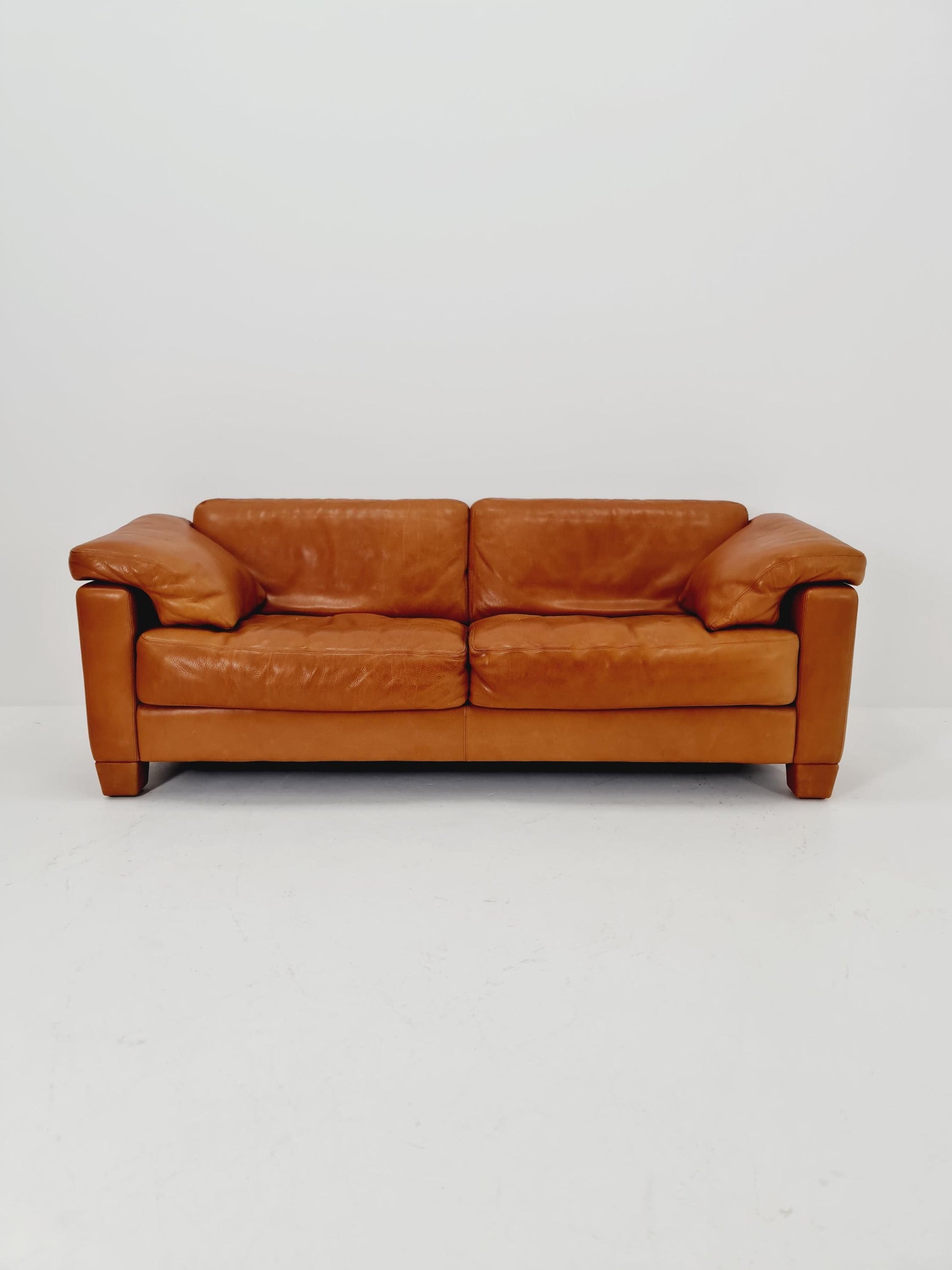 Vintage Swiss leather congac sofa by De Sede Ds 17 Switzerland, 1970s