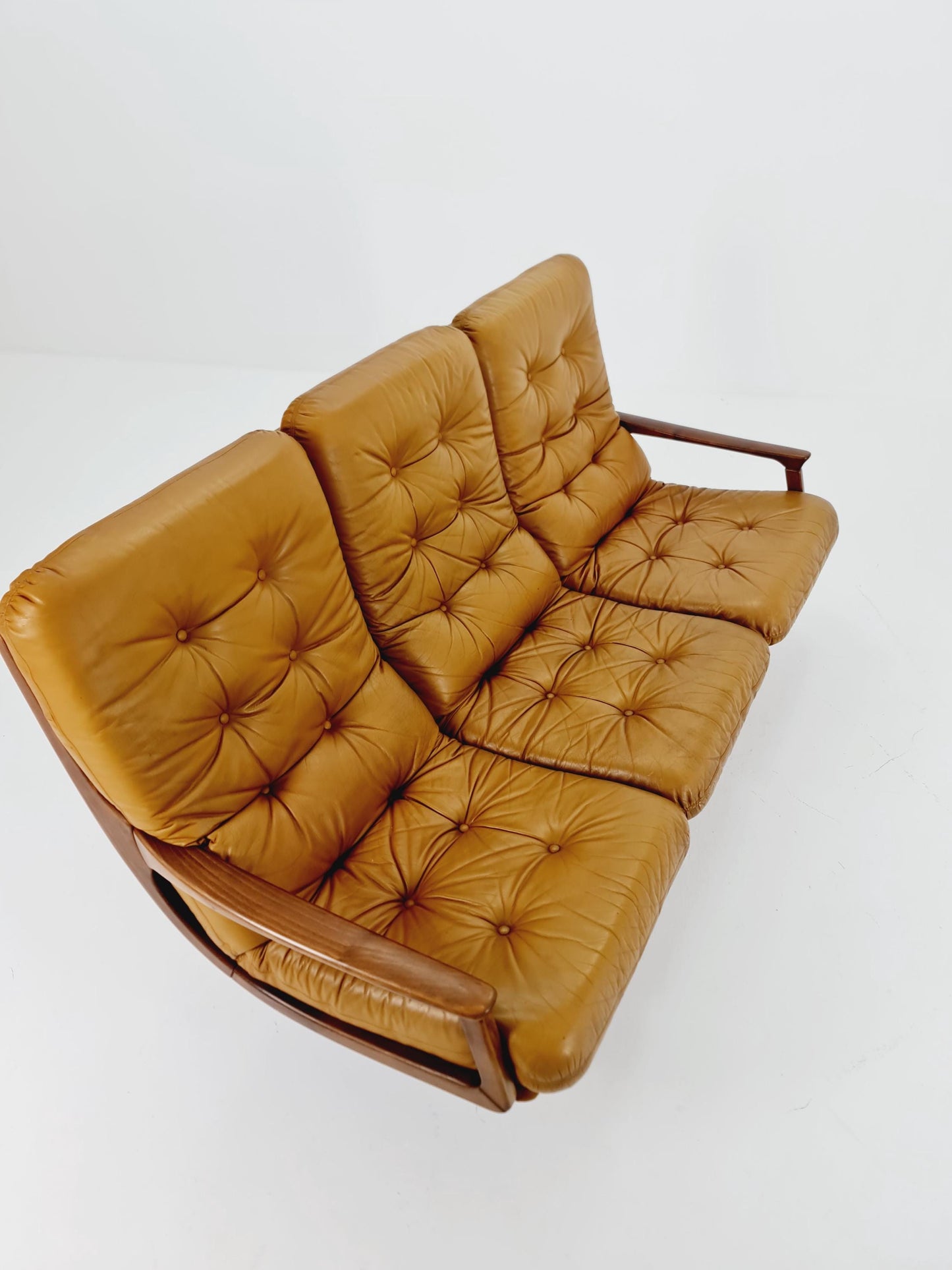 Rare Mid-century Rare German walnut & Leather lounge sofa 3 -Seater ,By Eugen Schmidt for soloform 1960s