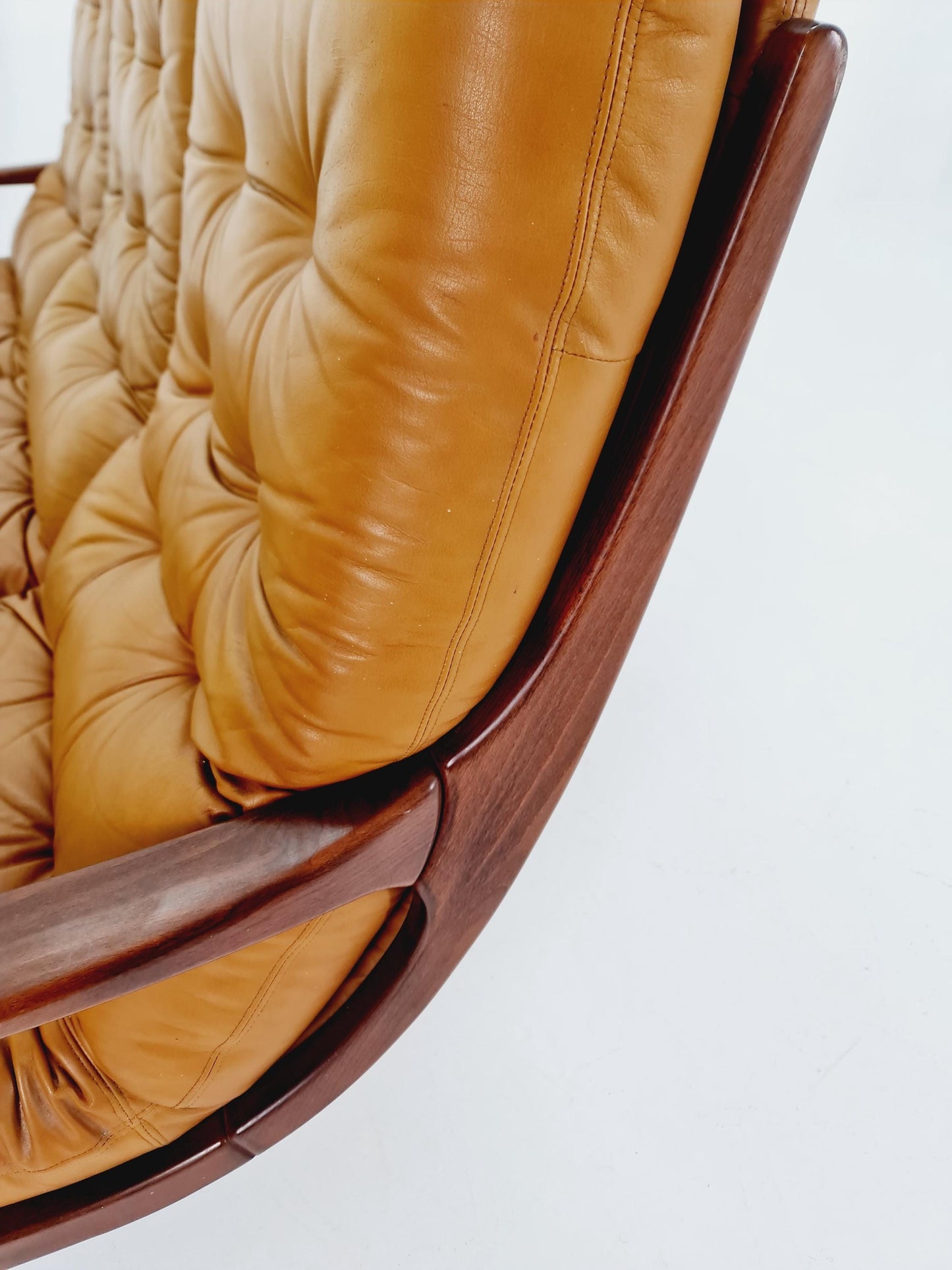 Rare Mid-century Rare German walnut & Leather lounge sofa 3 -Seater ,By Eugen Schmidt for soloform 1960s