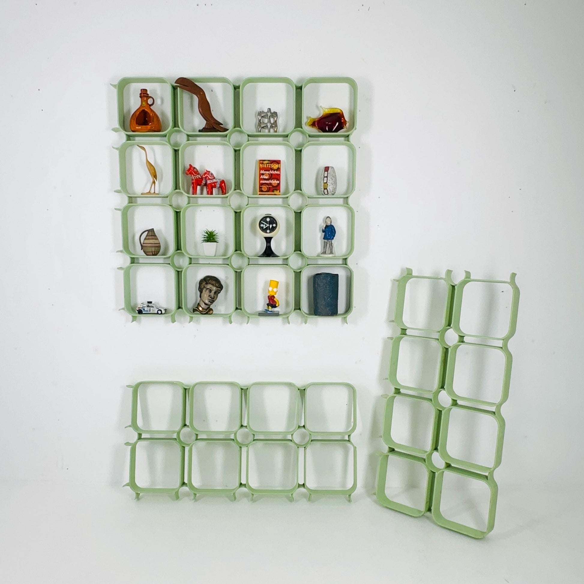 Set of 2 Mid-Century Modular Wall Panels in Mint Green, ABS Plastic, Switzerland 1980s