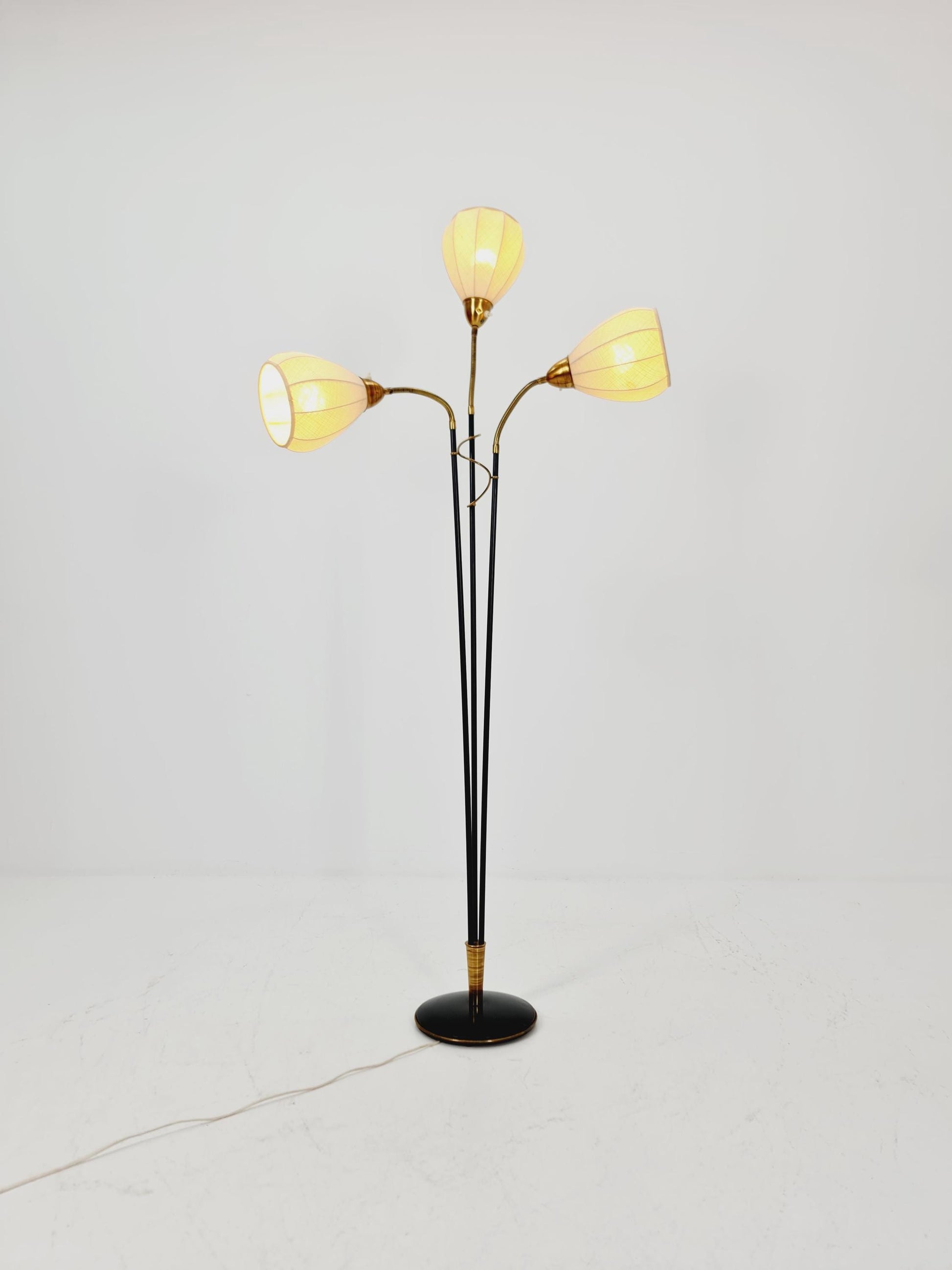 Rare swedish vintage floor lamp in metal & Brass by Möller Armatur Eskilstuna MAE, 1950s