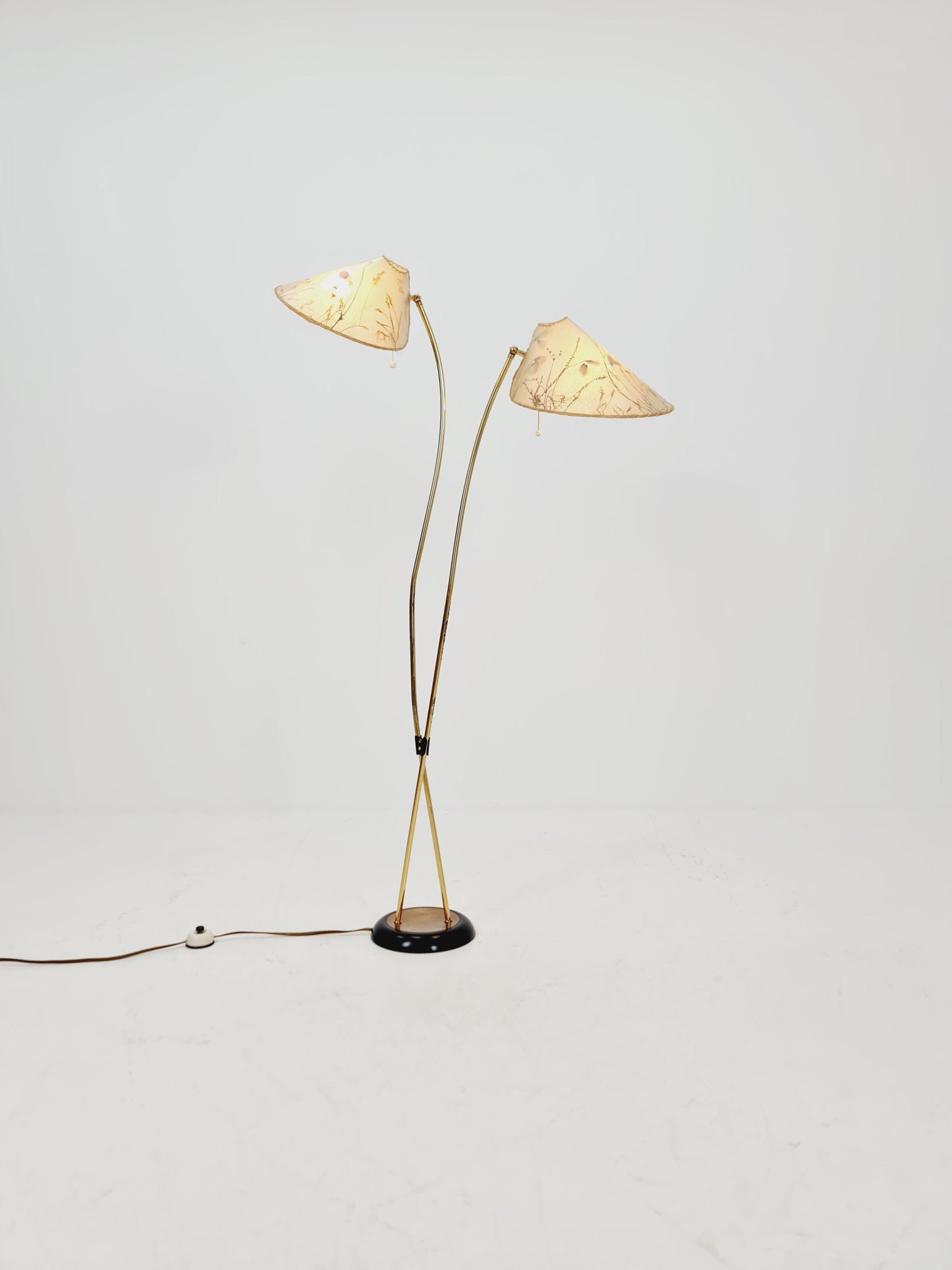 German Modern flex arms brass floor lamp, tütenlampe, 1950s