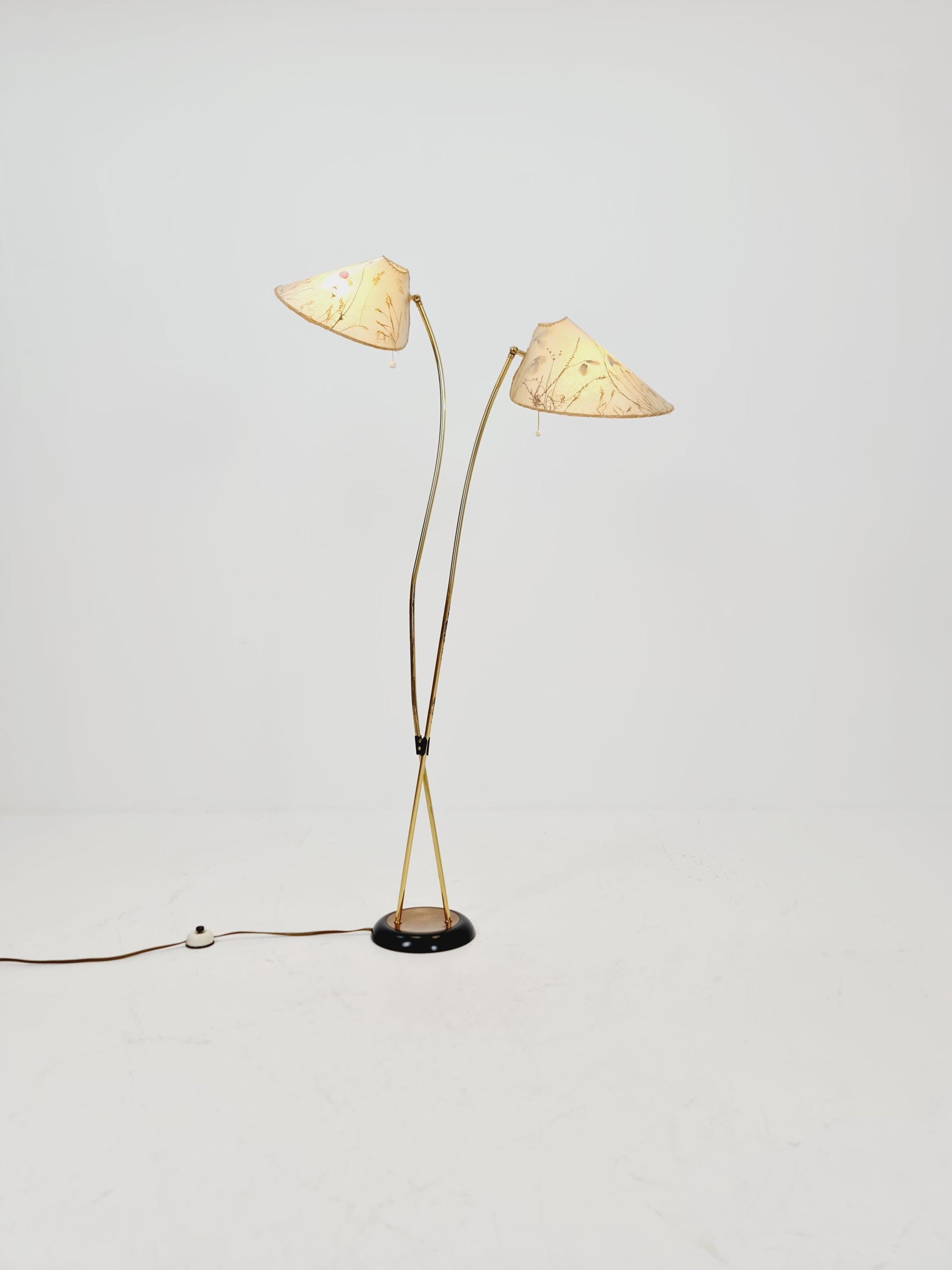 German Modern flex arms brass floor lamp, tütenlampe, 1950s