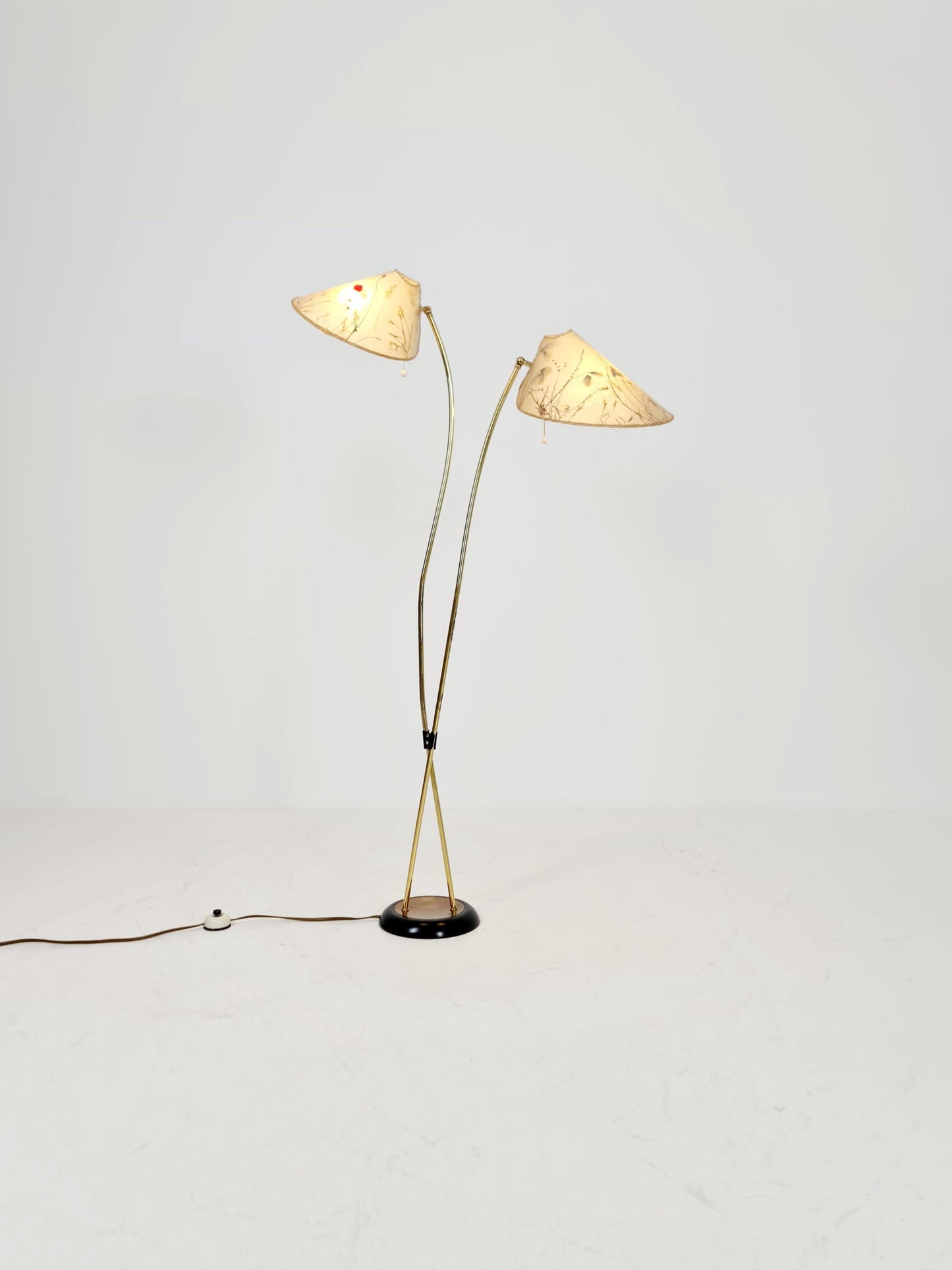 German Modern flex arms brass floor lamp, tütenlampe, 1950s