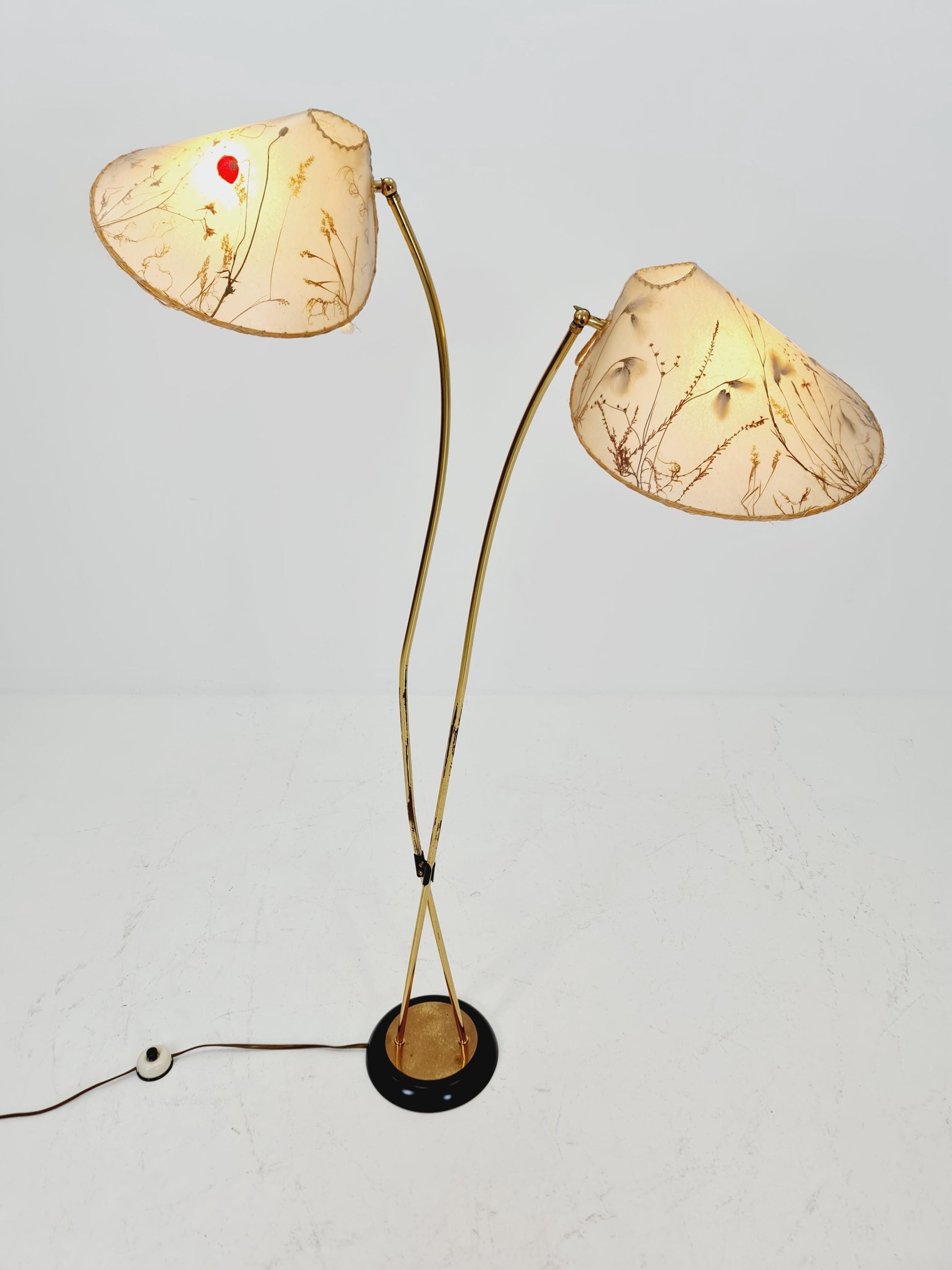 German Modern flex arms brass floor lamp, tütenlampe, 1950s