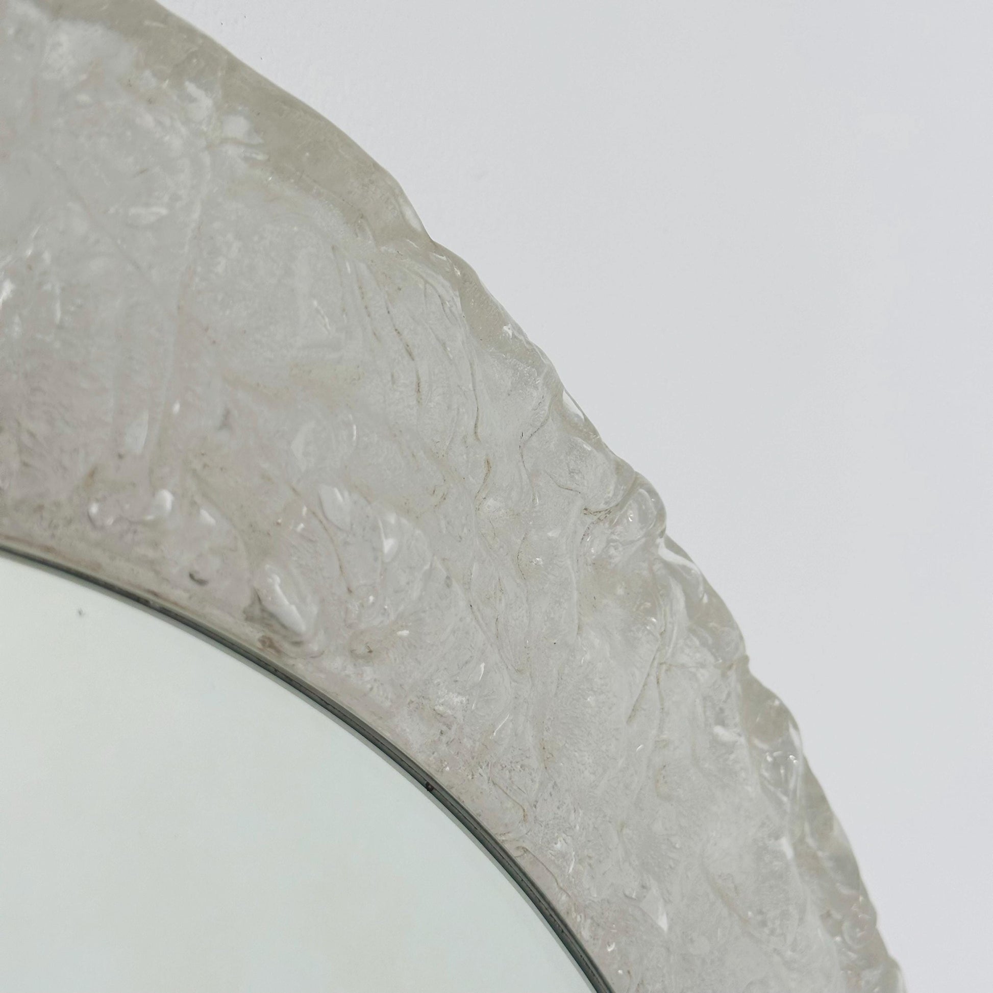 Mid-Century ice glass round large mirror by Em Germany 1960s
