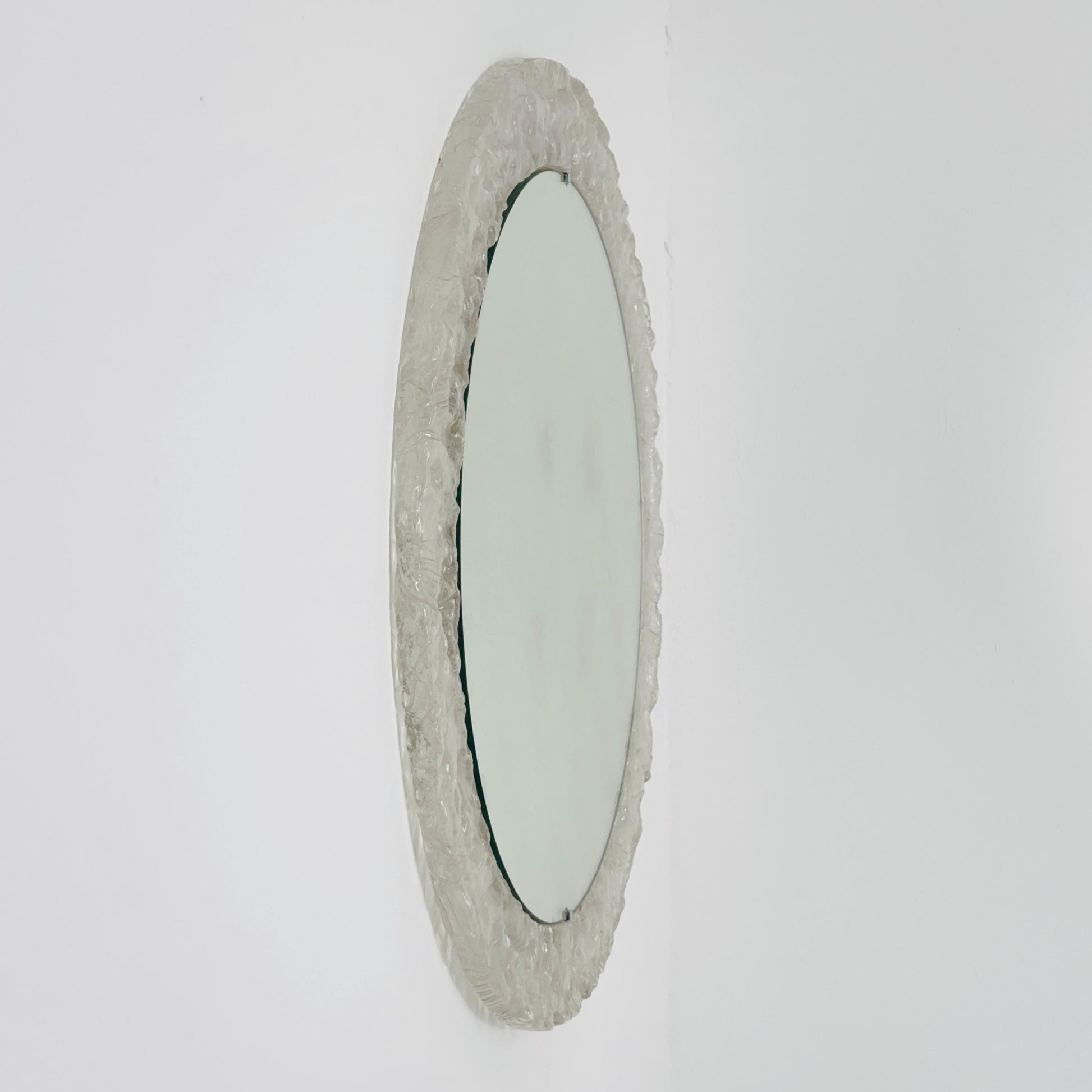 Mid-Century ice glass round large mirror by Em Germany 1960s