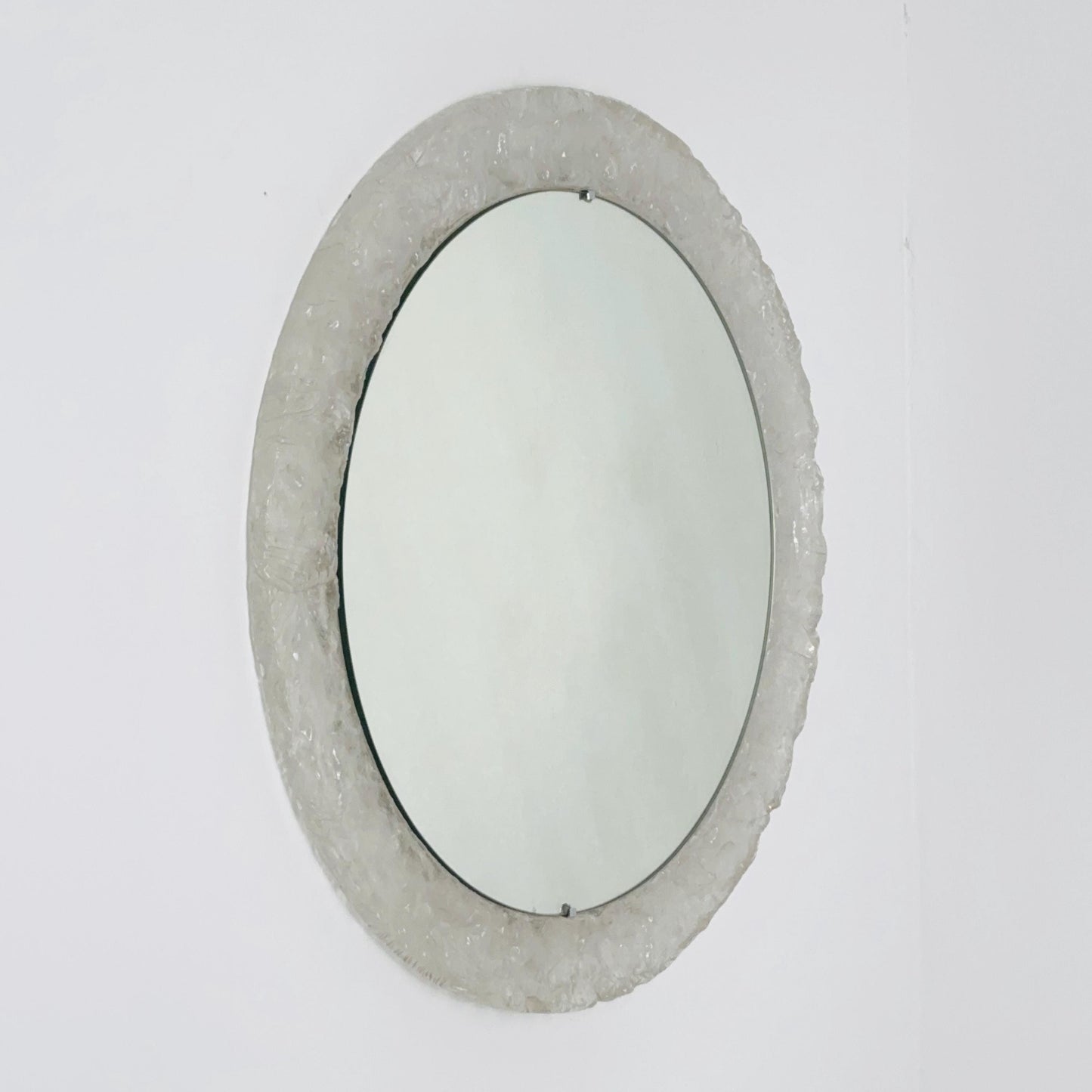 Mid-Century ice glass round large mirror by Em Germany 1960s