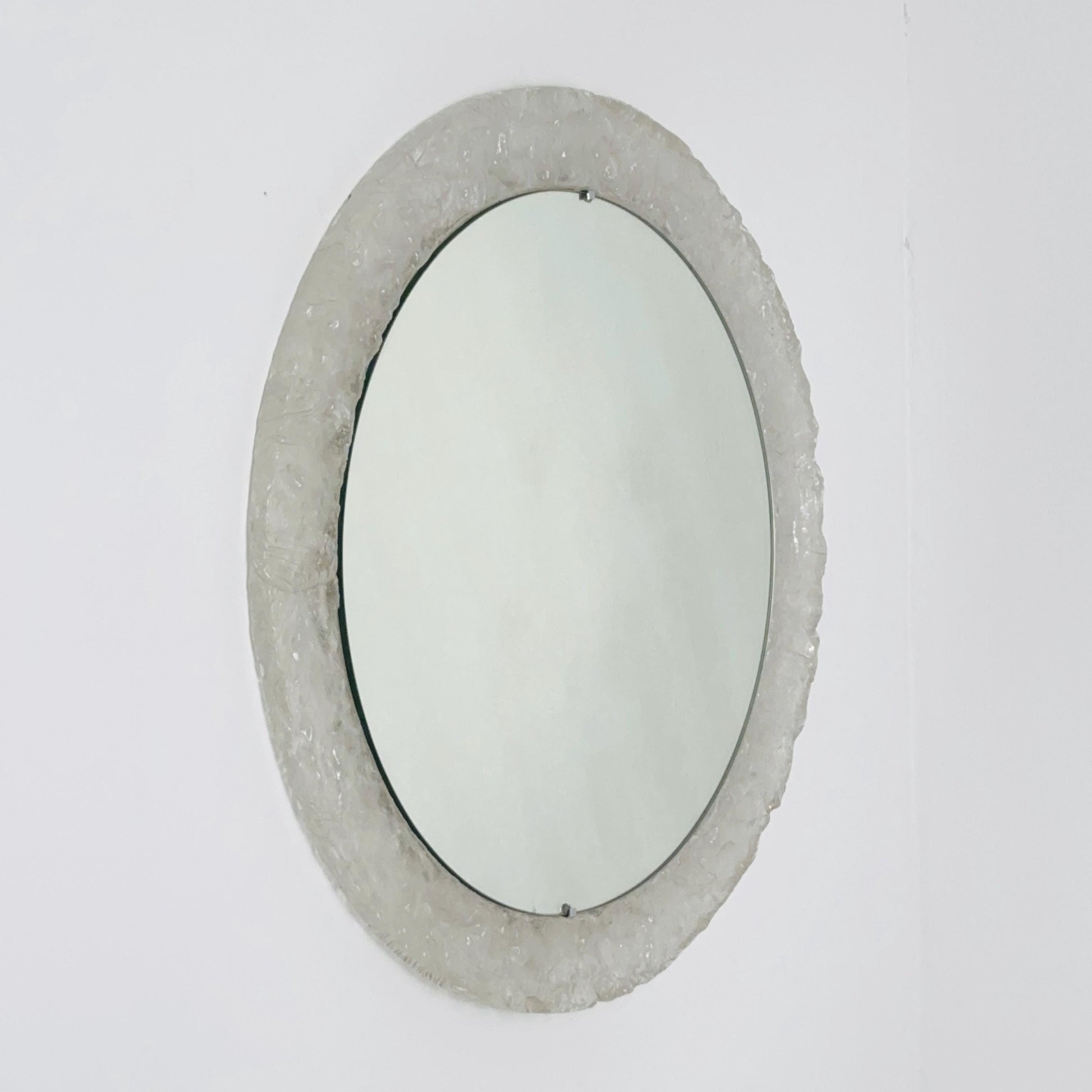 Mid-Century ice glass round large mirror by Em Germany 1960s