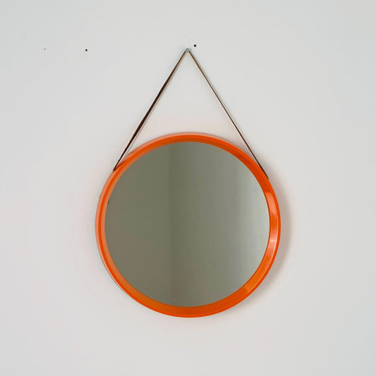 Mid Century Vintage Space Age Orange Mirror –for Termotex Denmark, 1970s