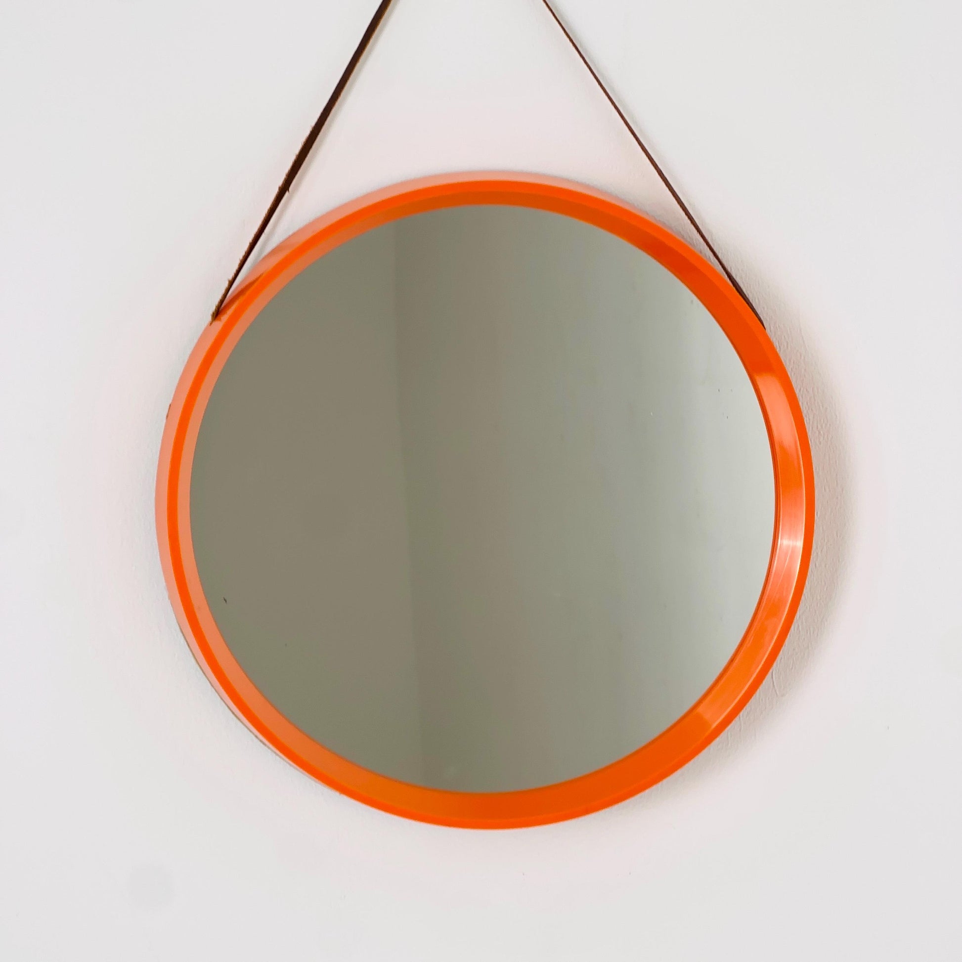 Mid Century Vintage Space Age Orange Mirror –for Termotex Denmark, 1970s