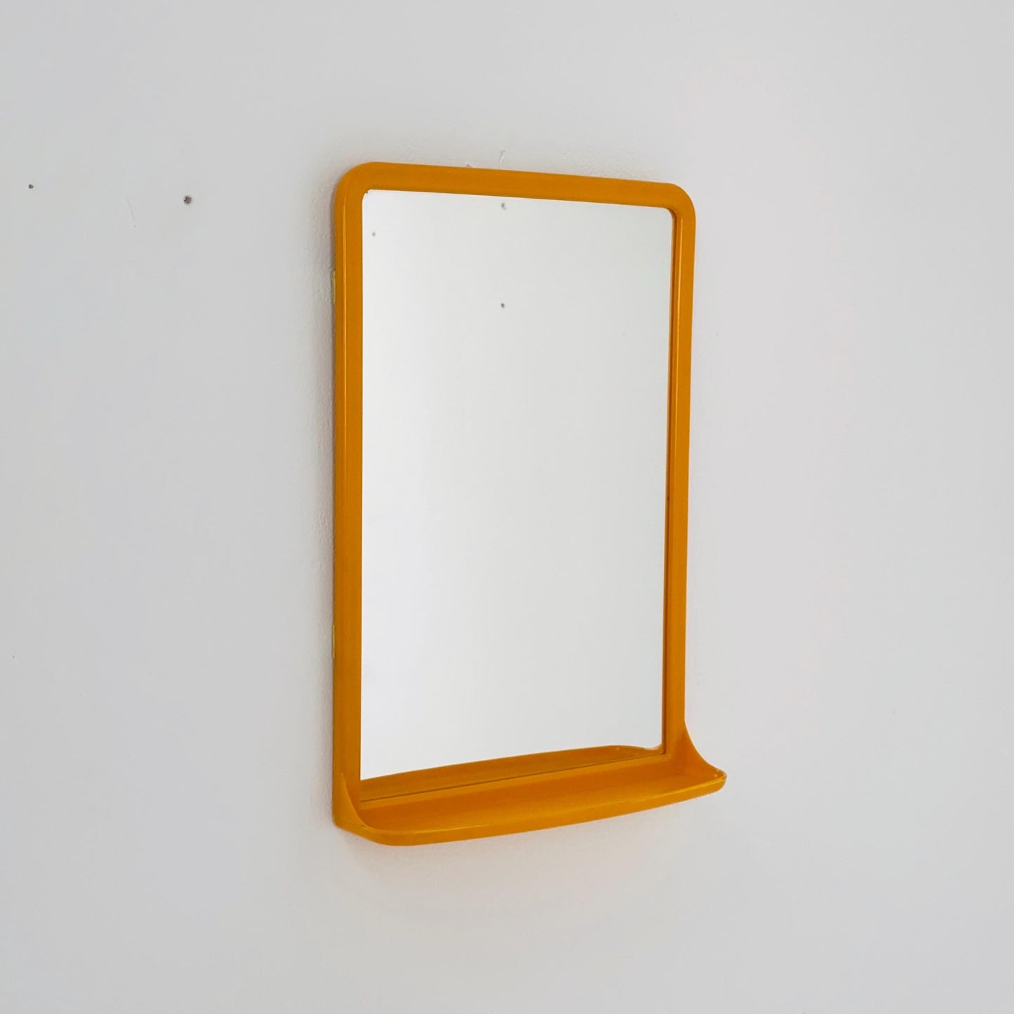 Mid Century Modern Wall Mirror with Shelf – Space Age Yellow Plastic Frame, 70s Germany