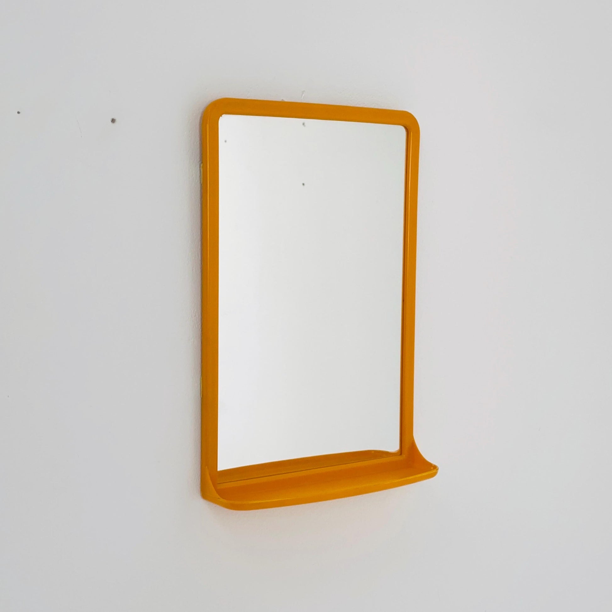 Mid Century Modern Wall Mirror with Shelf – Space Age Yellow Plastic Frame, 70s Germany