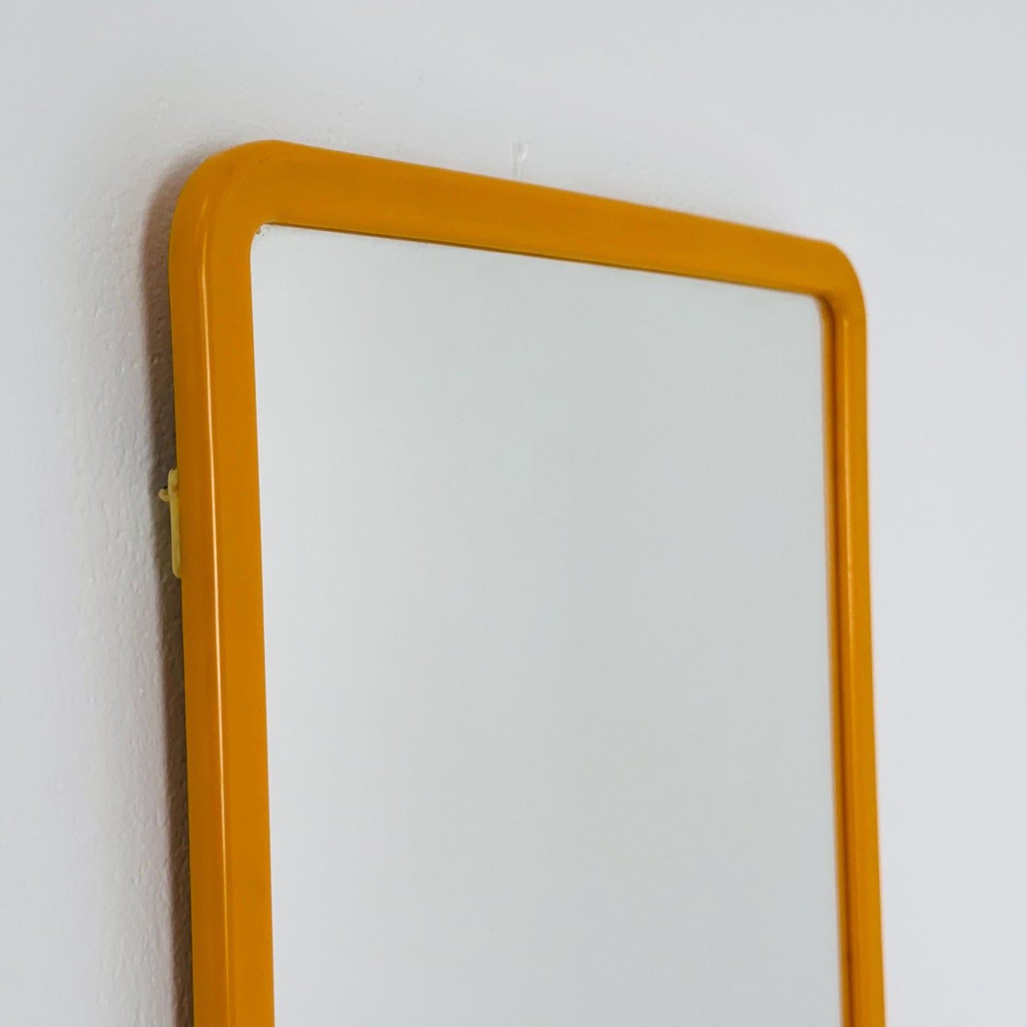 Mid Century Modern Wall Mirror with Shelf – Space Age Yellow Plastic Frame, 70s Germany