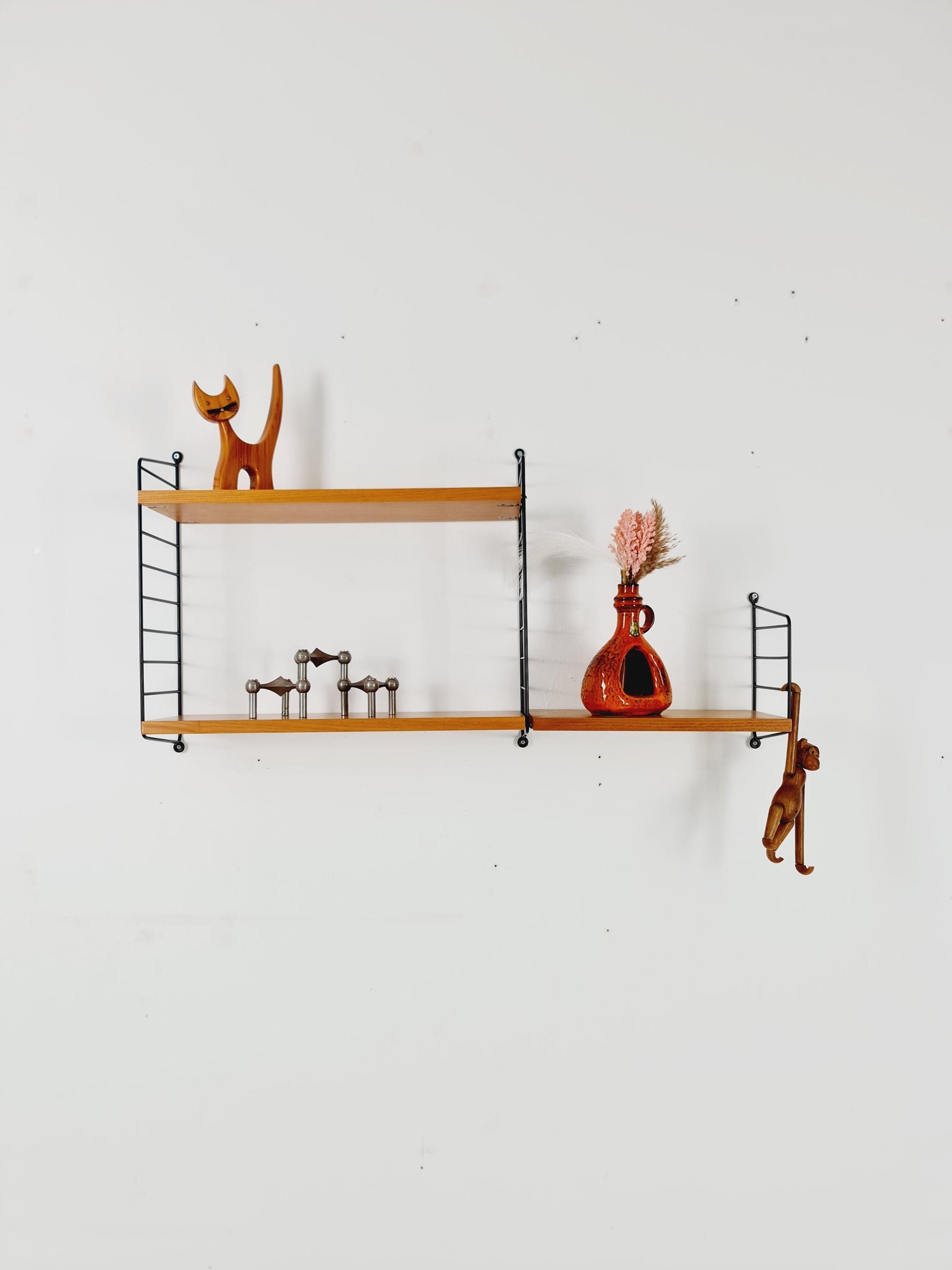 Original MCM Ash shelving system - consists of Black lacquered metal ladders, from string Stockholm 1960s