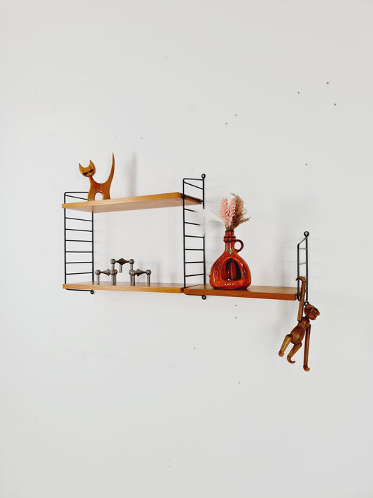 Original MCM Ash shelving system - consists of Black lacquered metal ladders, from string Stockholm 1960s