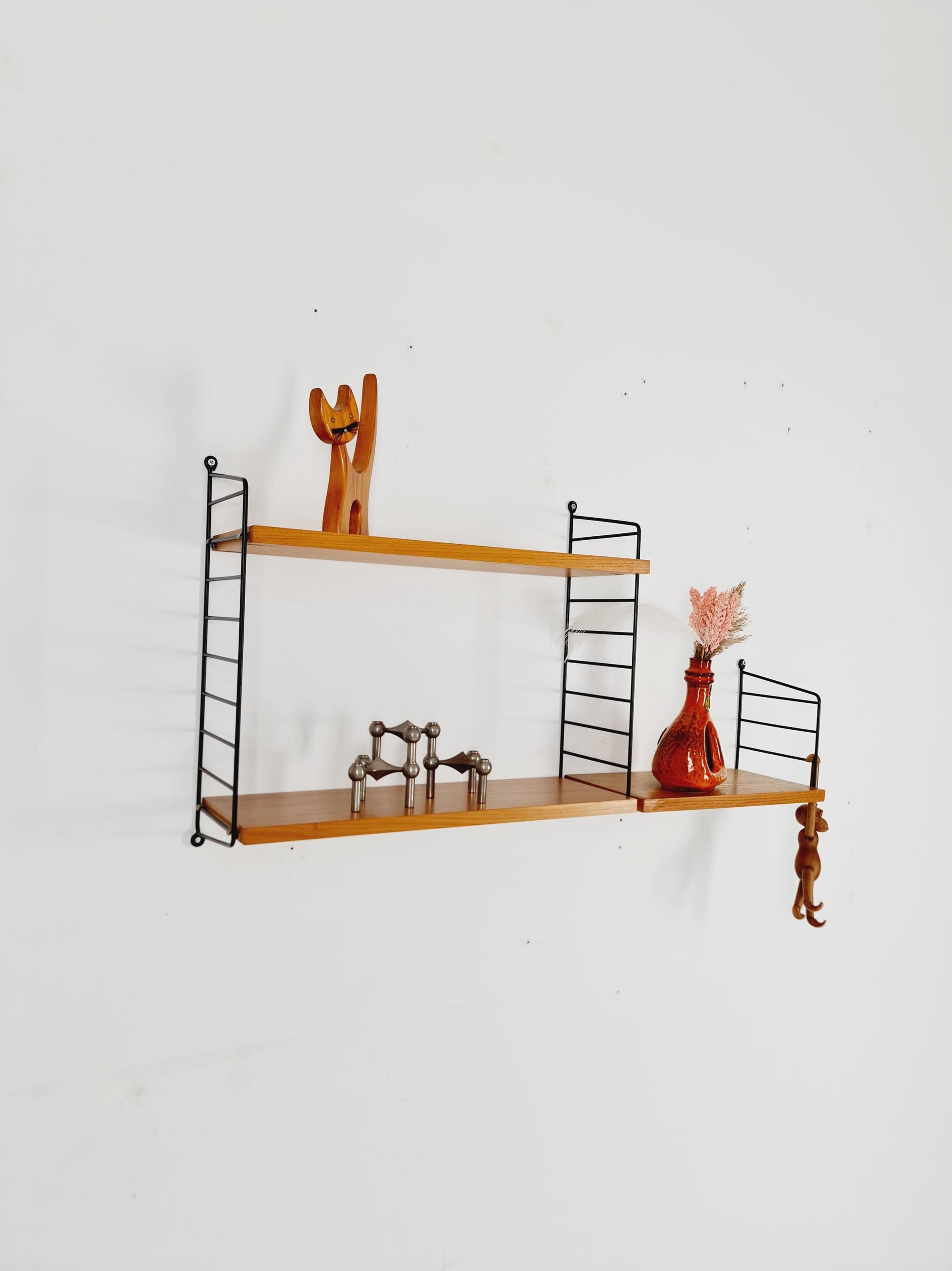 Original MCM Ash shelving system - consists of Black lacquered metal ladders, from string Stockholm 1960s