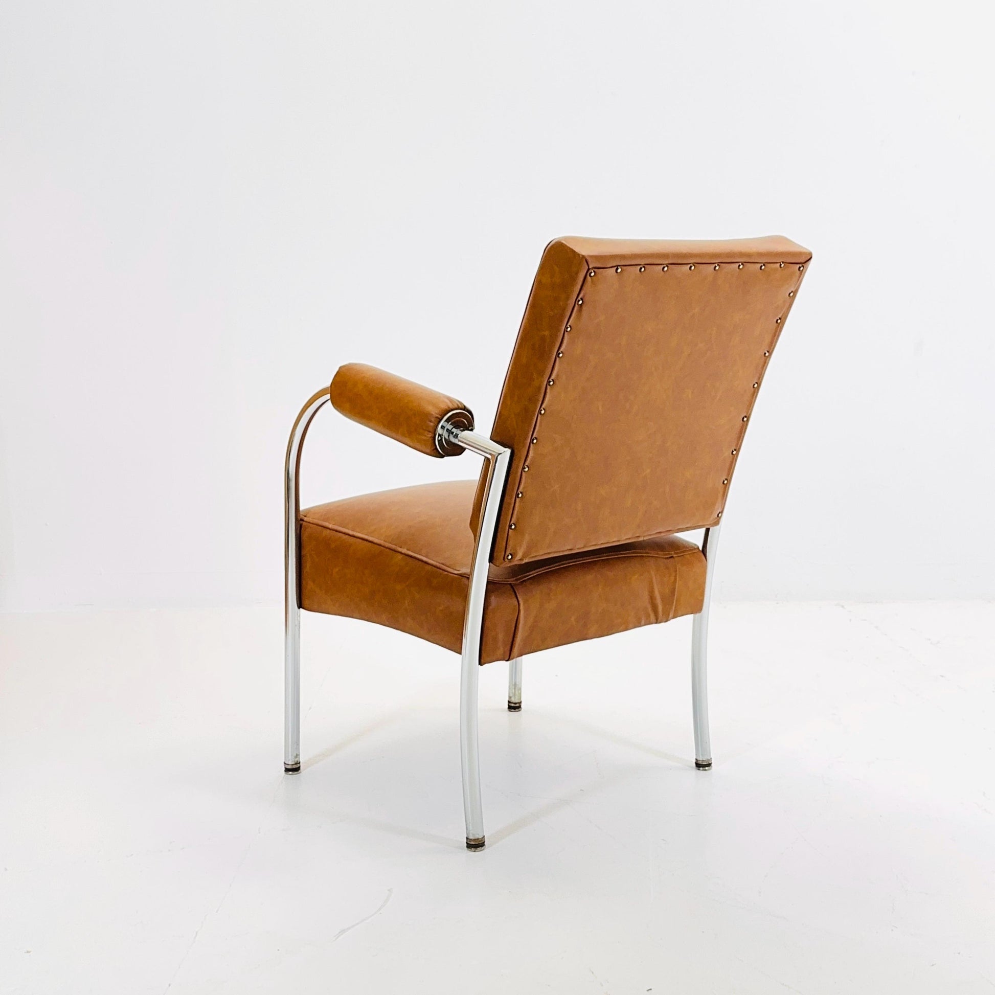 Mid-Century Bauhaus Armchair in Cognac Leather & Chrome by Mücke-Melder Czechoslovakia 1950s
