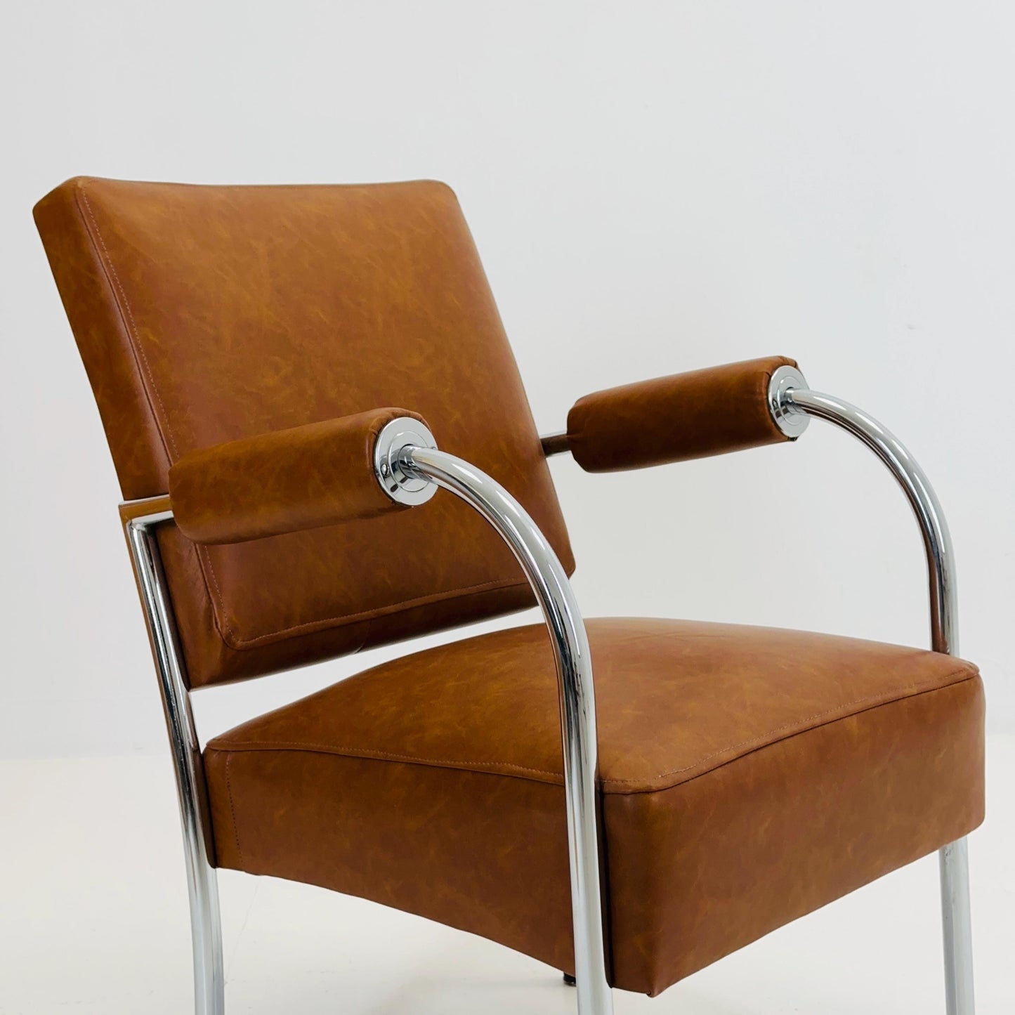 Mid-Century Bauhaus Armchair in Cognac Leather & Chrome by Mücke-Melder Czechoslovakia 1950s