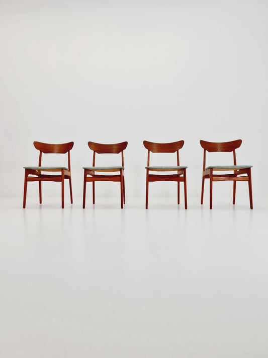 Mid Century Dansih Teak and Leather chair by schiønning & Elgaard ,1960s Set of 4