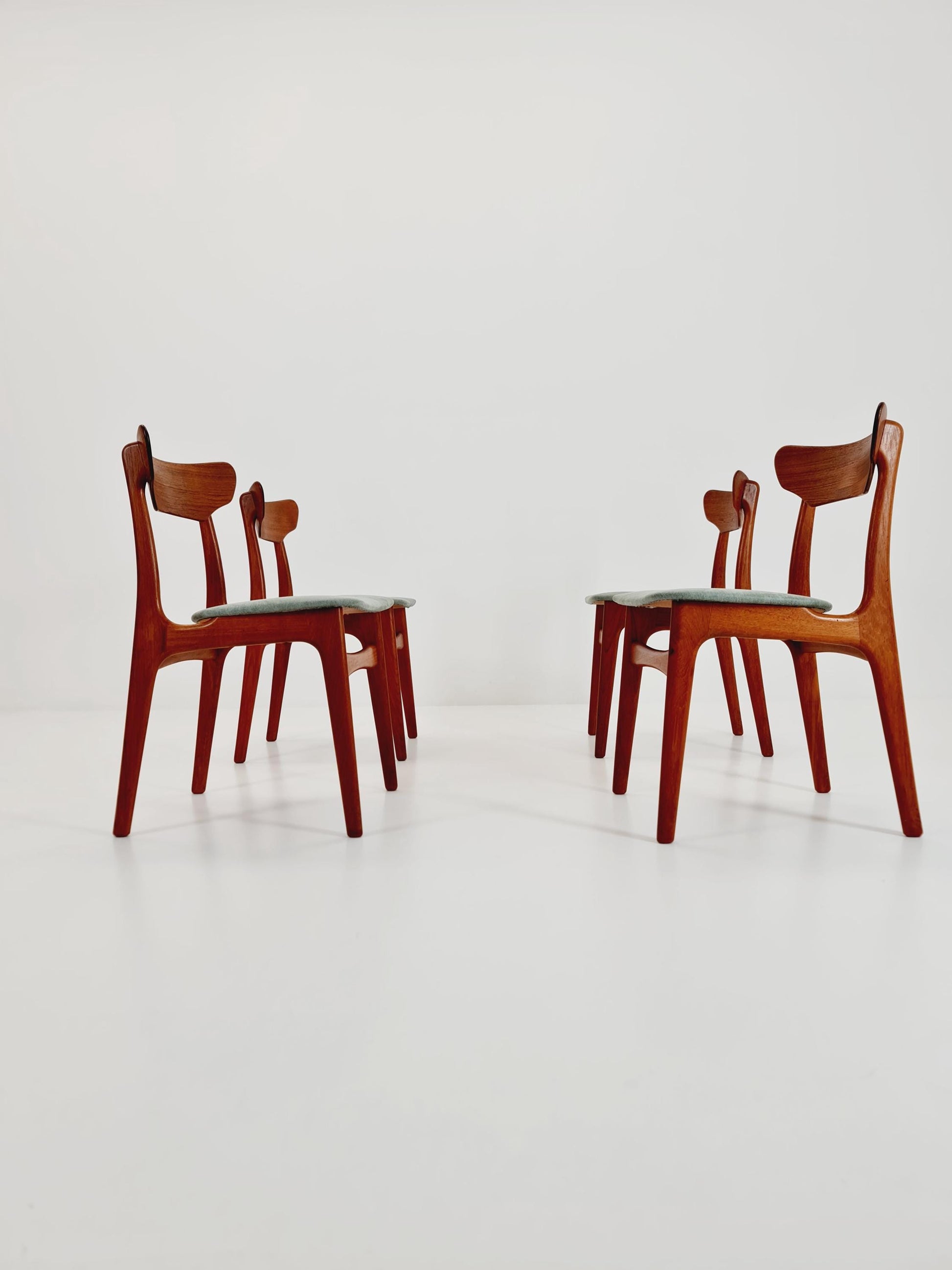 Mid Century Dansih Teak and Leather chair by schiønning & Elgaard ,1960s Set of 4