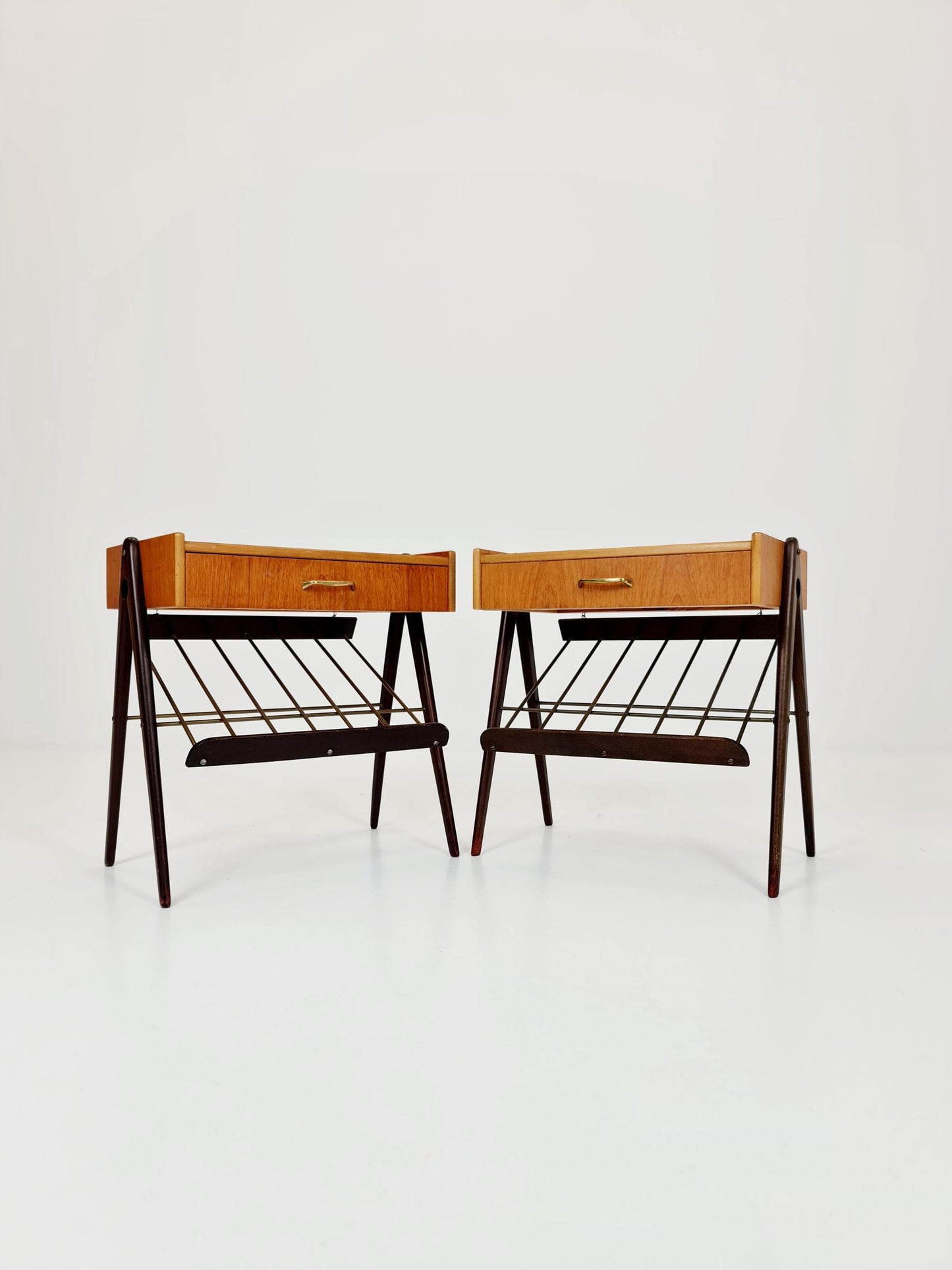 Danish MidCentury Teak and brass nightstands / bedside tables, 1960s