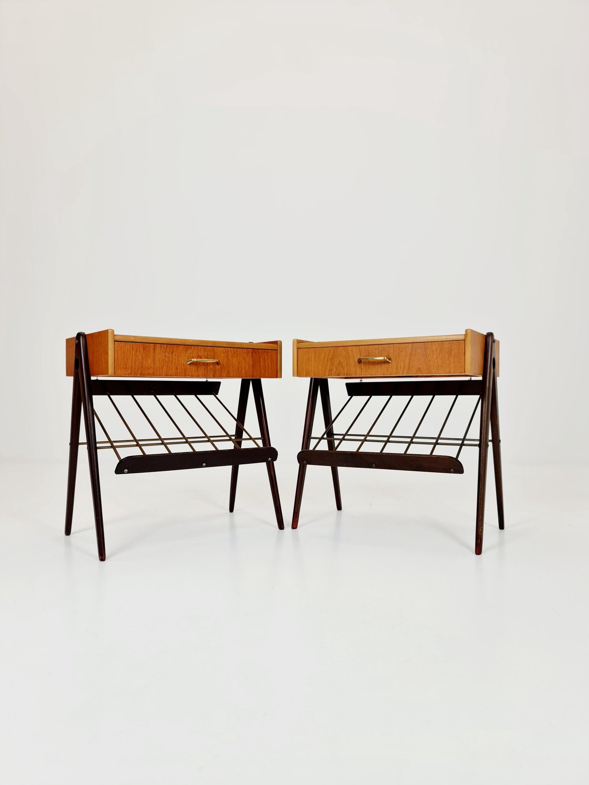 Danish MidCentury Teak and brass nightstands / bedside tables, 1960s