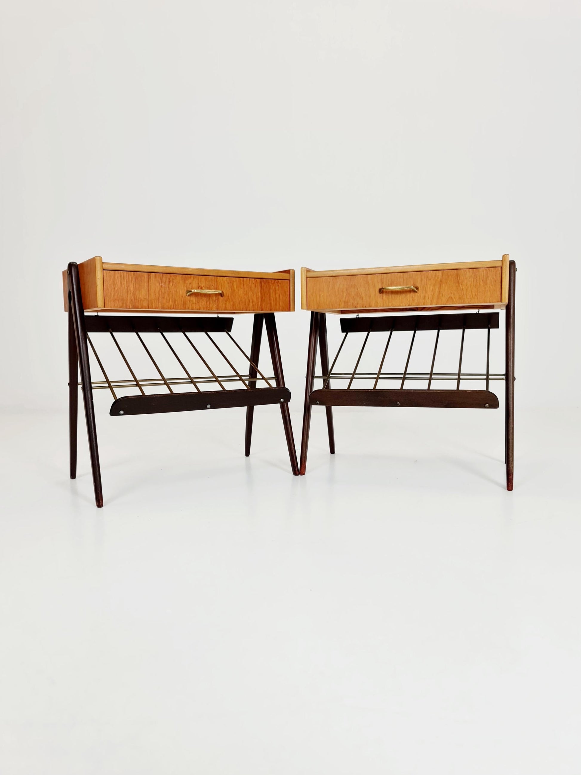 Danish MidCentury Teak and brass nightstands / bedside tables, 1960s