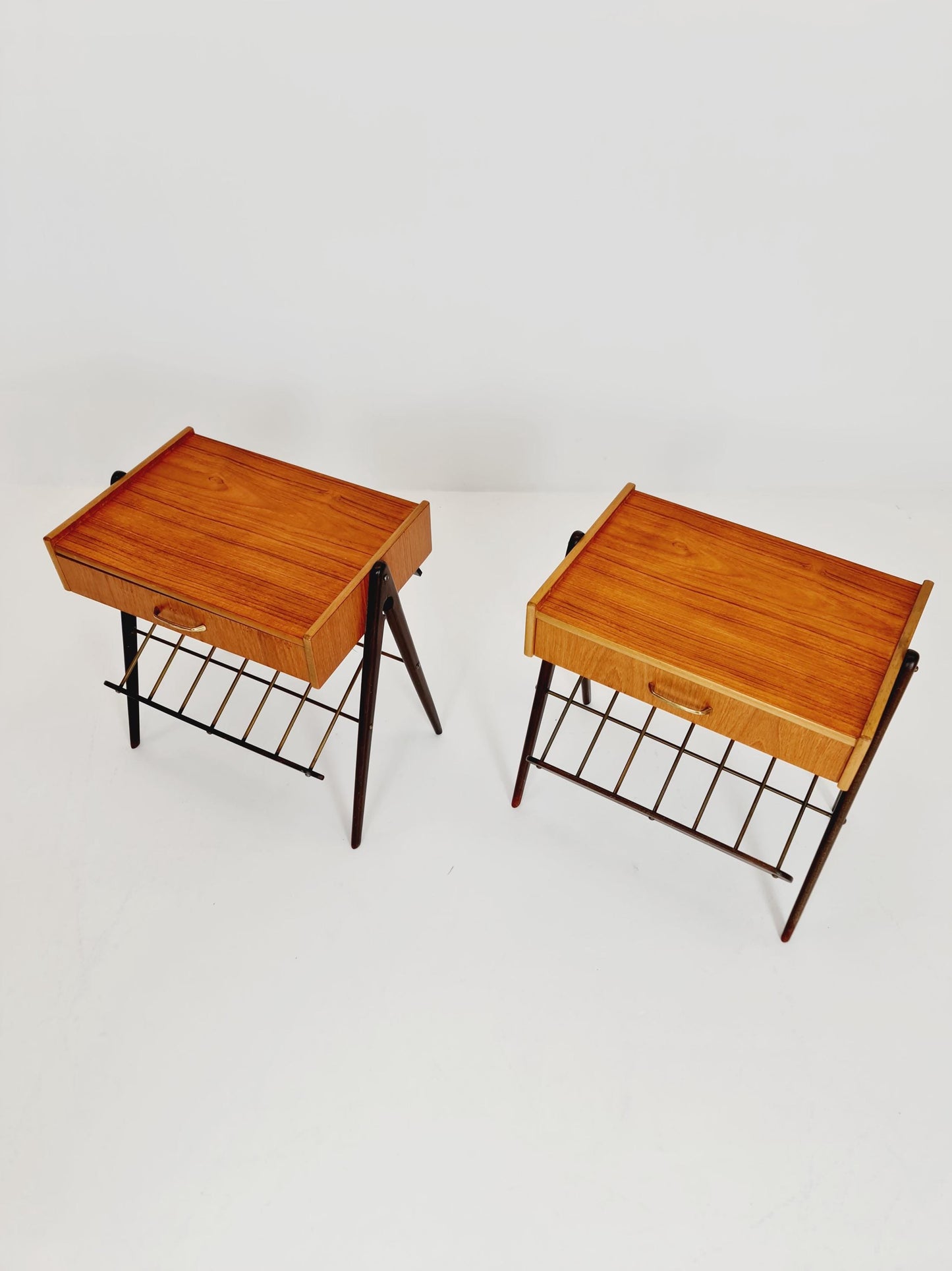 Danish MidCentury Teak and brass nightstands / bedside tables, 1960s