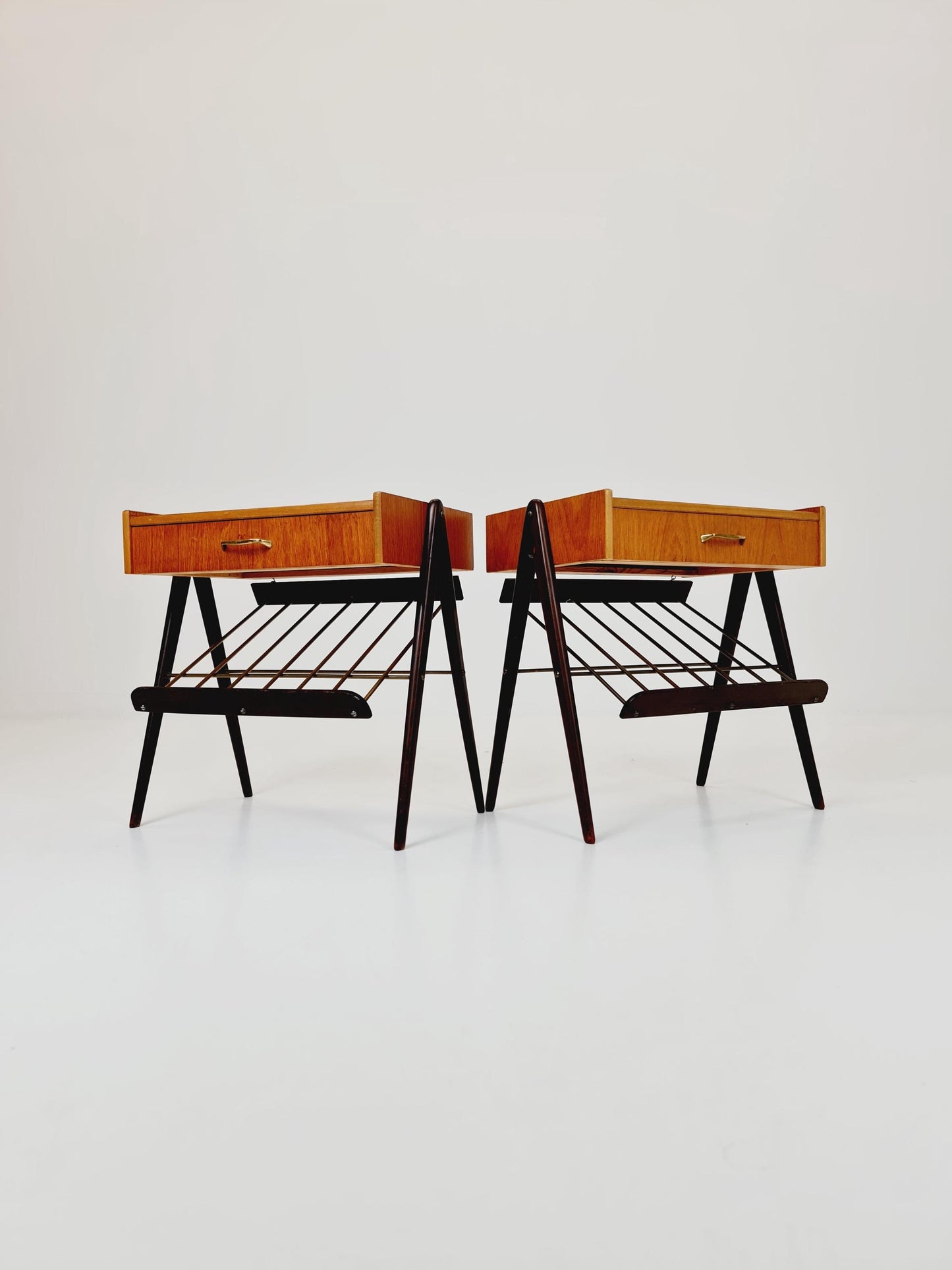 Danish MidCentury Teak and brass nightstands / bedside tables, 1960s