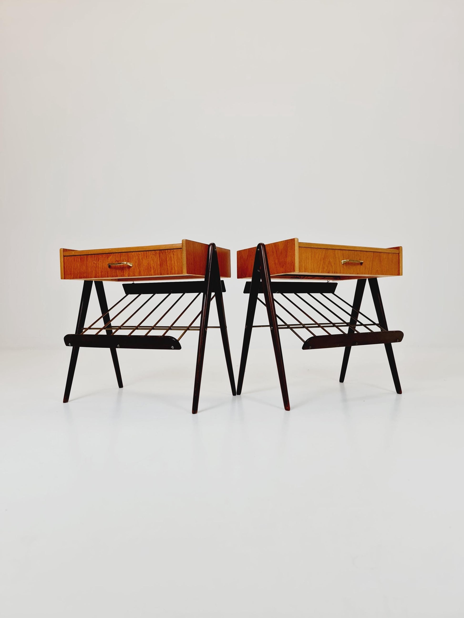 Danish MidCentury Teak and brass nightstands / bedside tables, 1960s