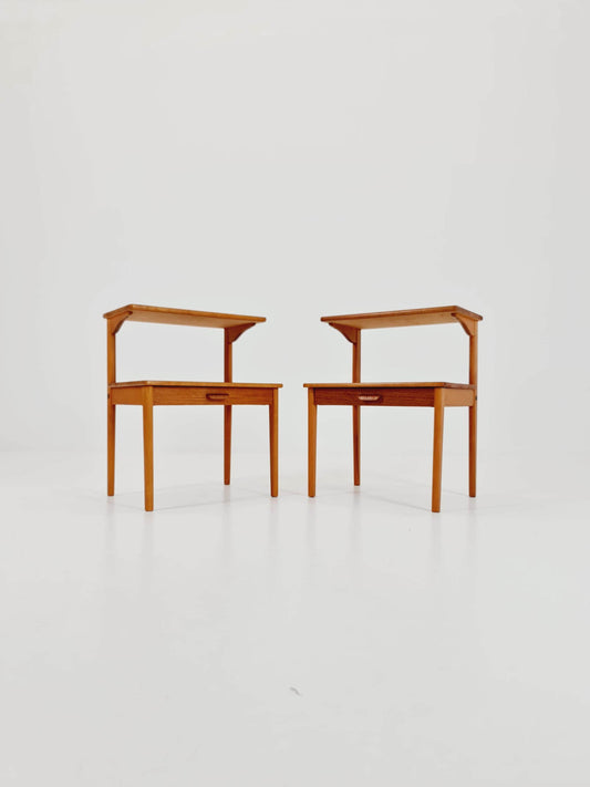 Rare Mid century Danish teak & Oak bedside tables/ nightstands , 1960s, set of 2 By MSM Model nr 80