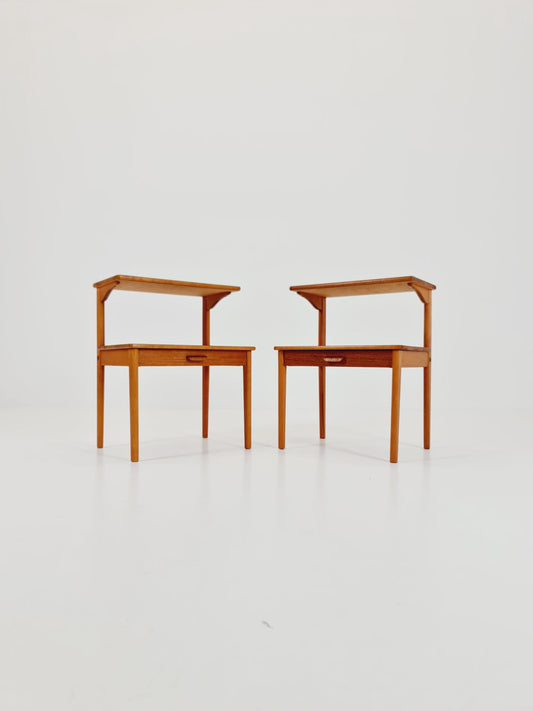 Rare Mid century Danish teak & Oak bedside tables/ nightstands , 1960s, set of 2 By MSM Model nr 80