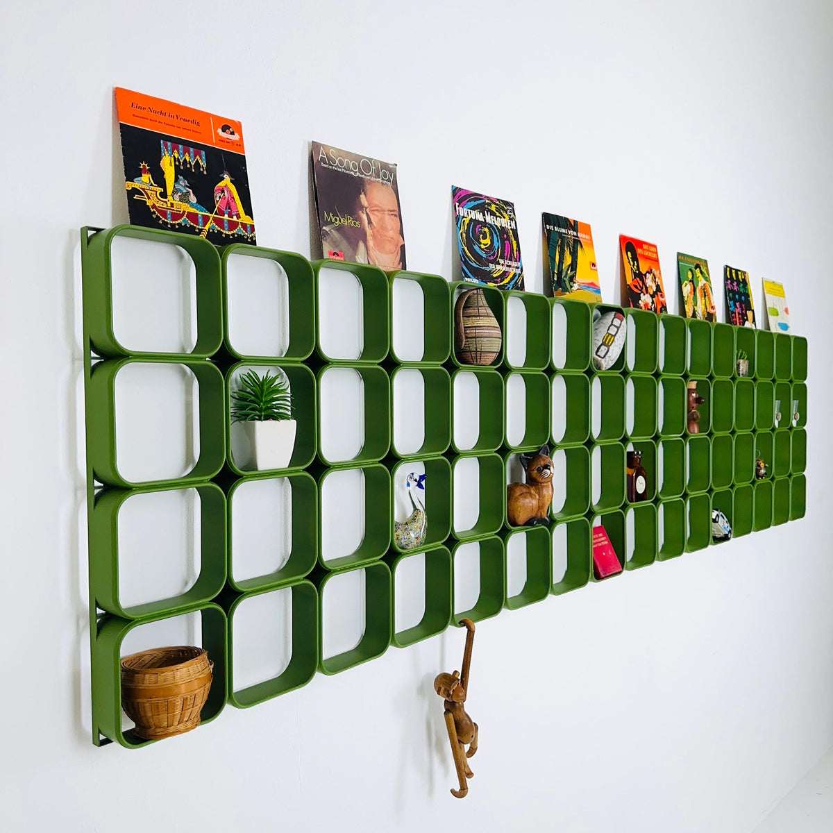 Set of 4 space age green square Plastic Wall or Ceiling Panels system Switzerland 1970s