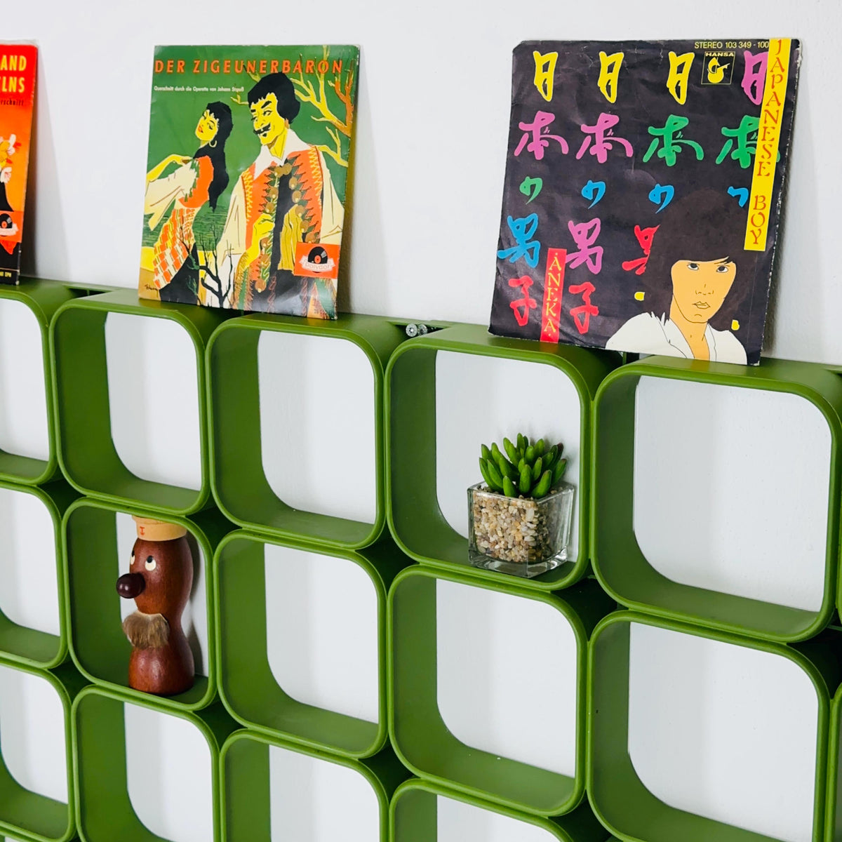 Set of 4 space age green square Plastic Wall or Ceiling Panels system Switzerland 1970s