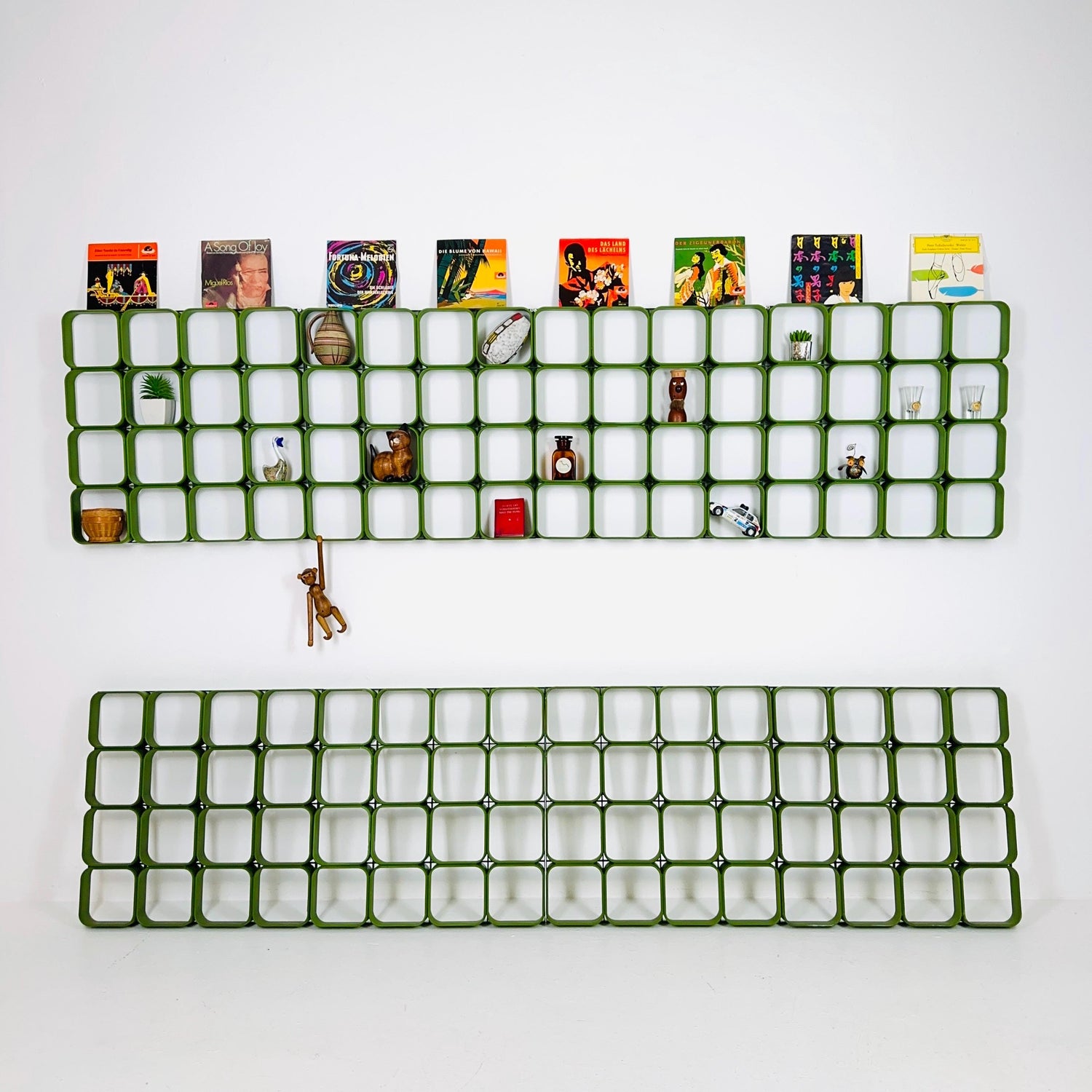 Set of 8 space age green square Plastic Wall or Ceiling Panels system Switzerland 1970s