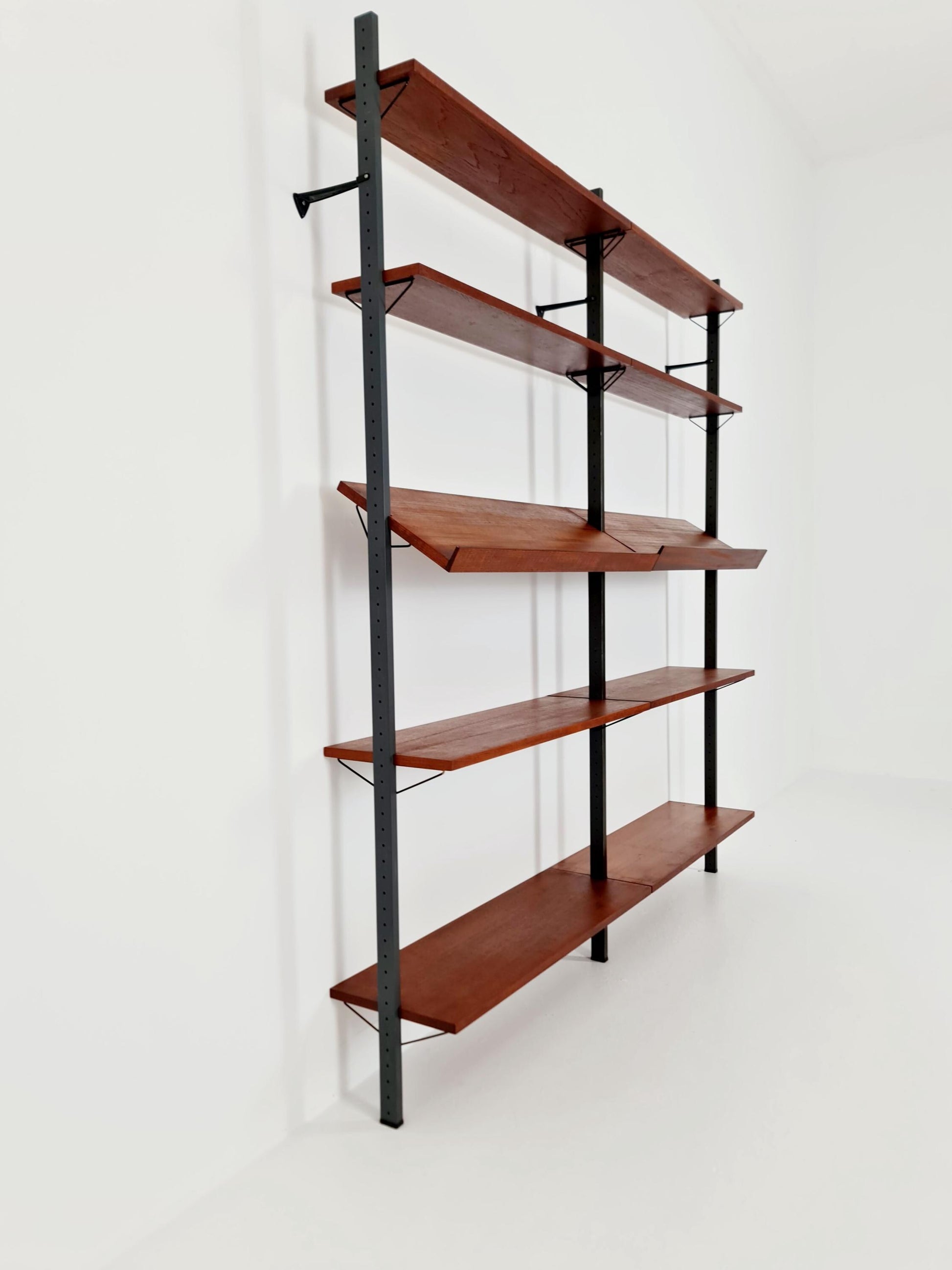 Mid century String shelf system teak & metal by Olof Pira Sweden, 1950s
